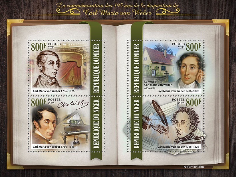 Niger 2021 MNH Music Stamps Carl Maria Von Weber Composers 4v M/S