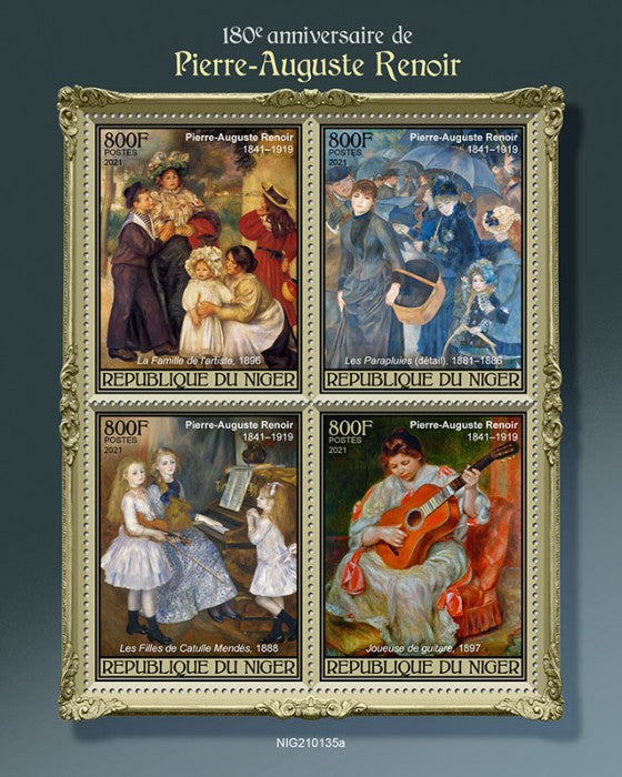 Niger 2021 MNH Art Stamps Pierre-Auguste Renoir Paintings 4v M/S
