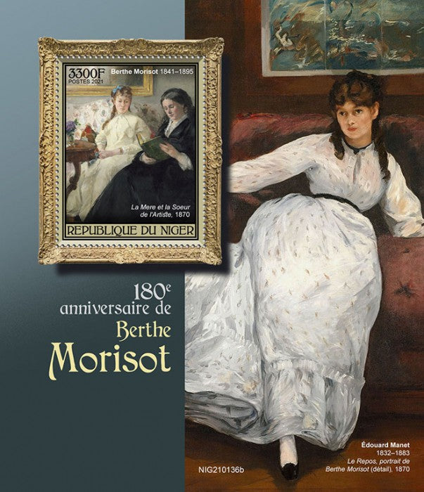 Niger 2021 MNH Art Stamps Berthe Morisot 180th Anniv Paintings 1v S/S
