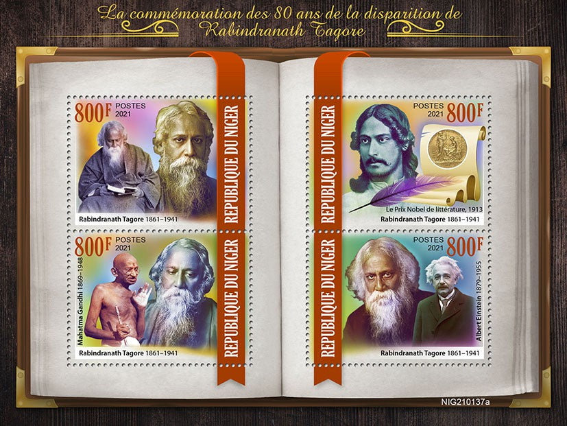 Niger 2021 MNH Writers Stamps Rabindranath Tagore Poets Nobel Prize 4v M/S