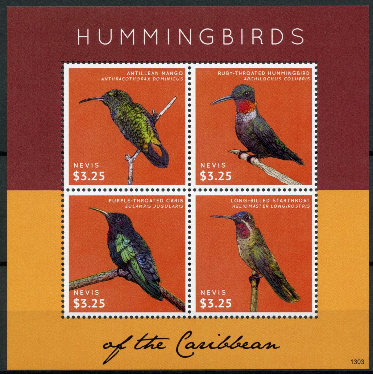 Nevis 2013 MNH Hummingbirds of Caribbean 4v M/S Carib Antillean Mango Birds