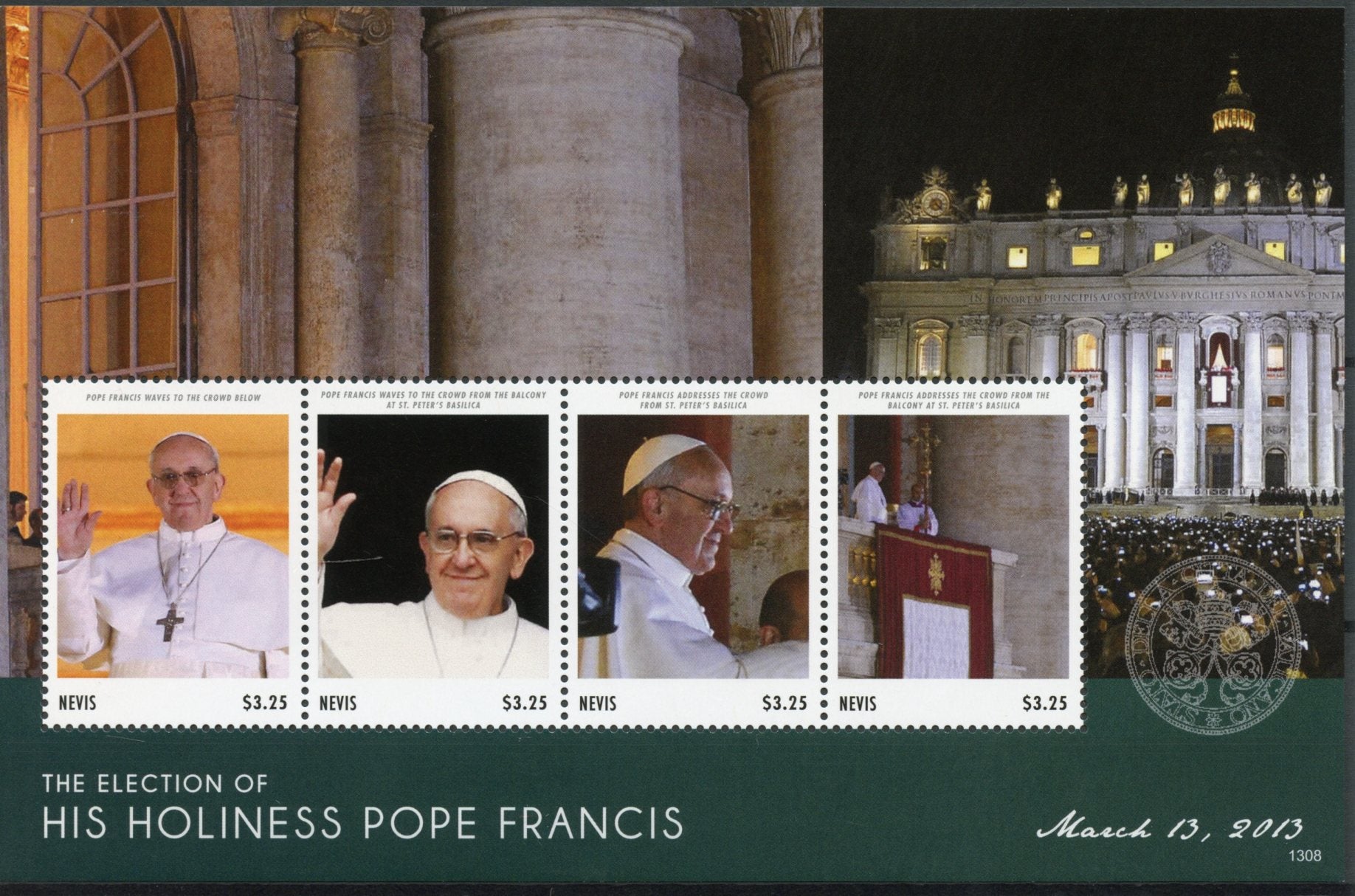 Nevis 2013 MNH Election His Holiness Pope Francis 4v M/S Popes Religion Stamps