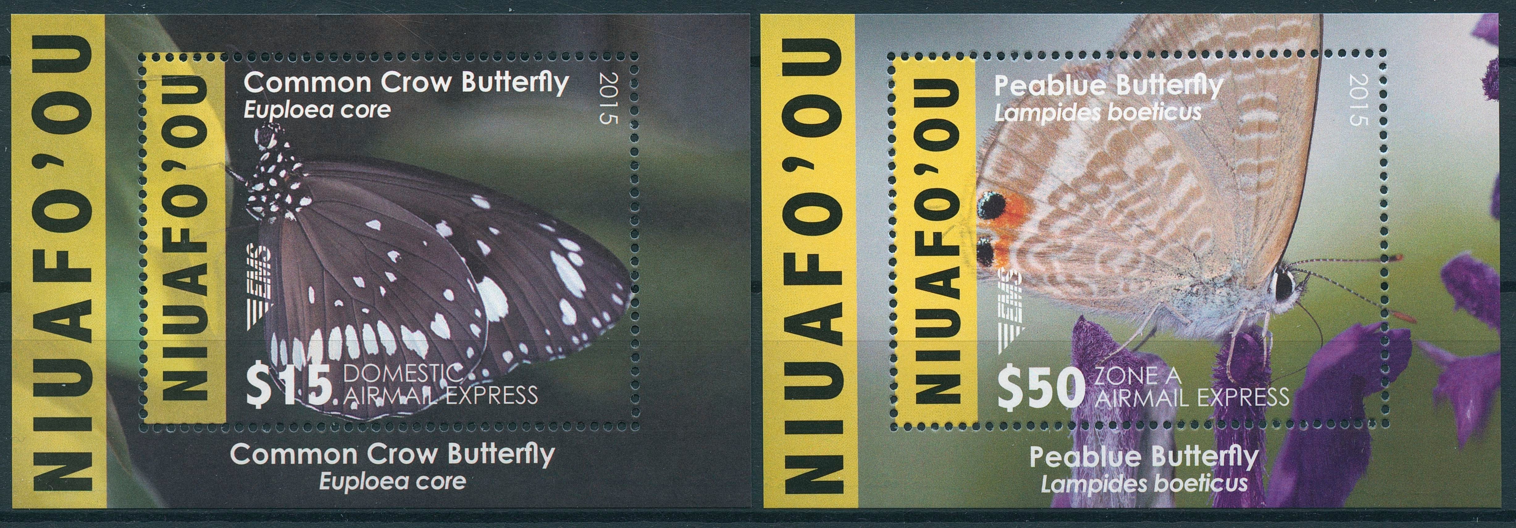 Niuafo'ou 2015 MNH EMS Part 1 Butterflies 2v Deluxe MS Insects Peablue Butterfly