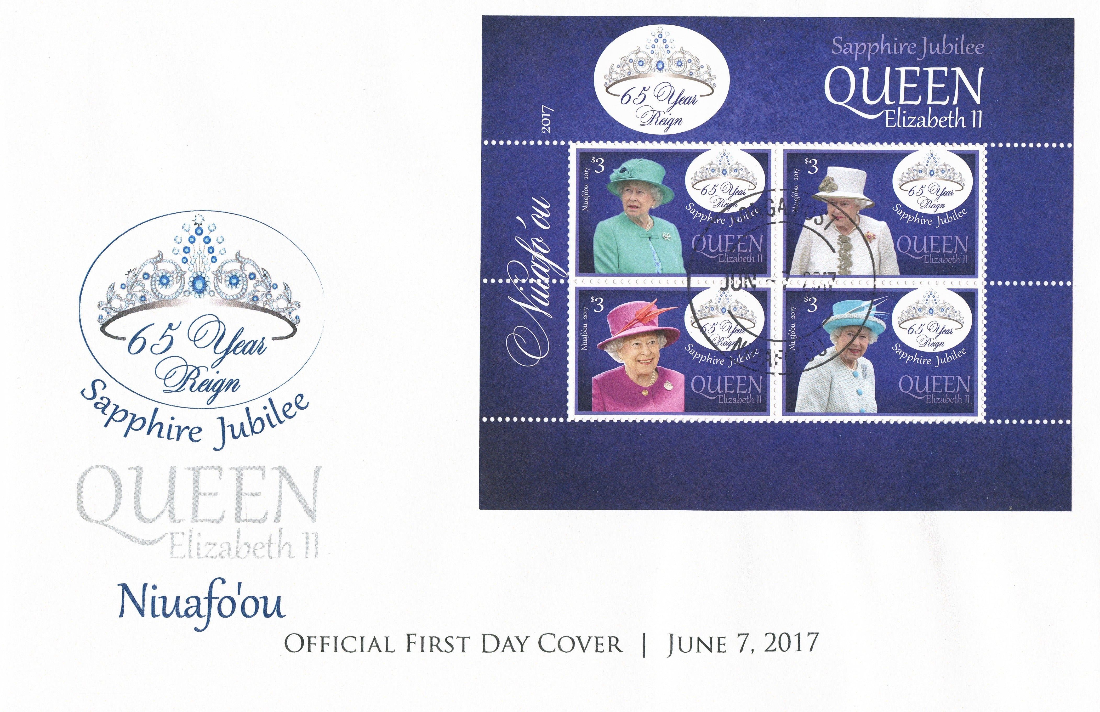 Niuafo'ou 2017 FDC Queen Elizabeth II Sapphire Jubilee 4v Cover Royalty Stamps