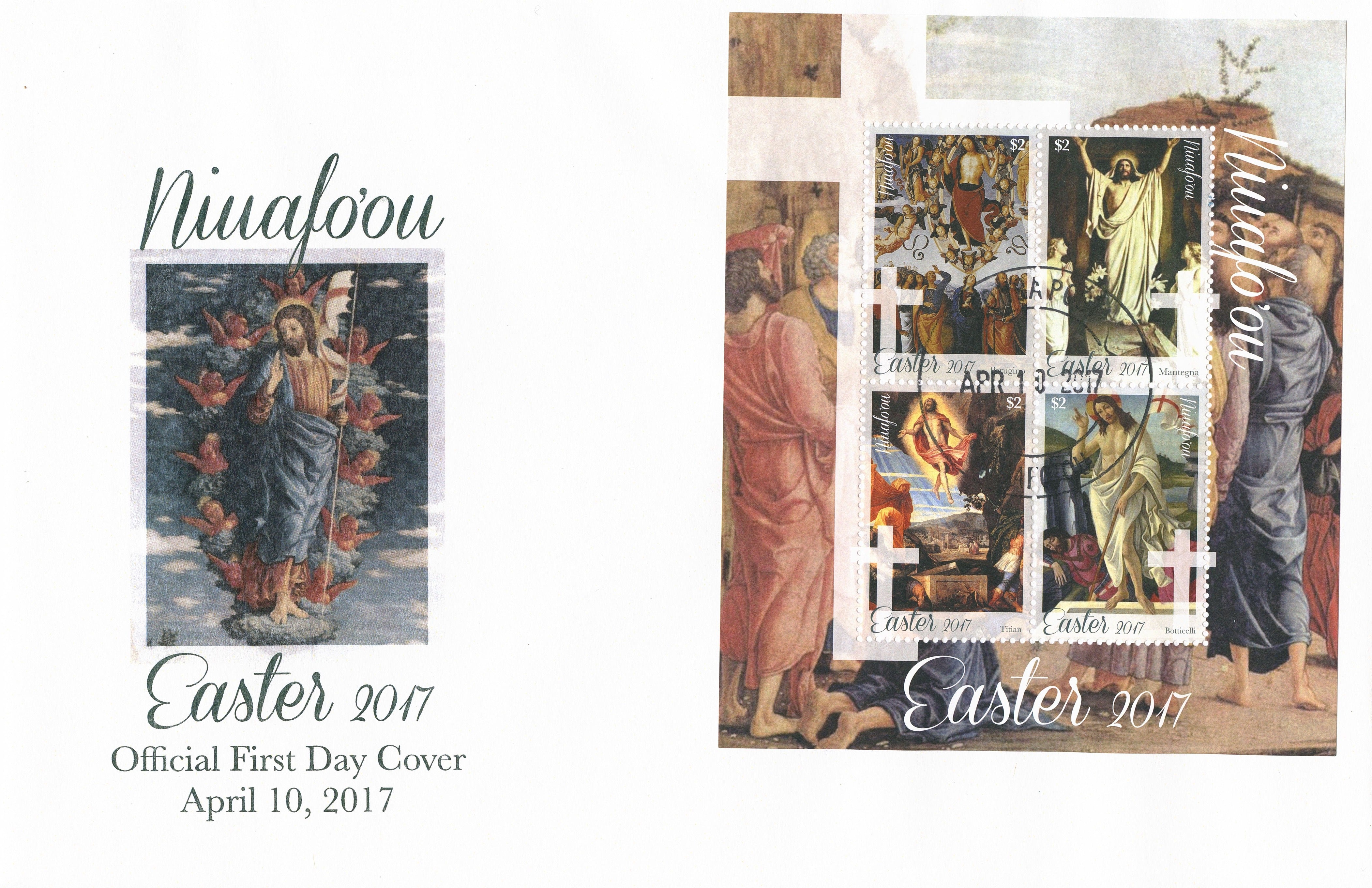 Niuafo'ou 2017 FDC Easter Art Paintings Botticelli Titian 4v M/S Cover Stamps