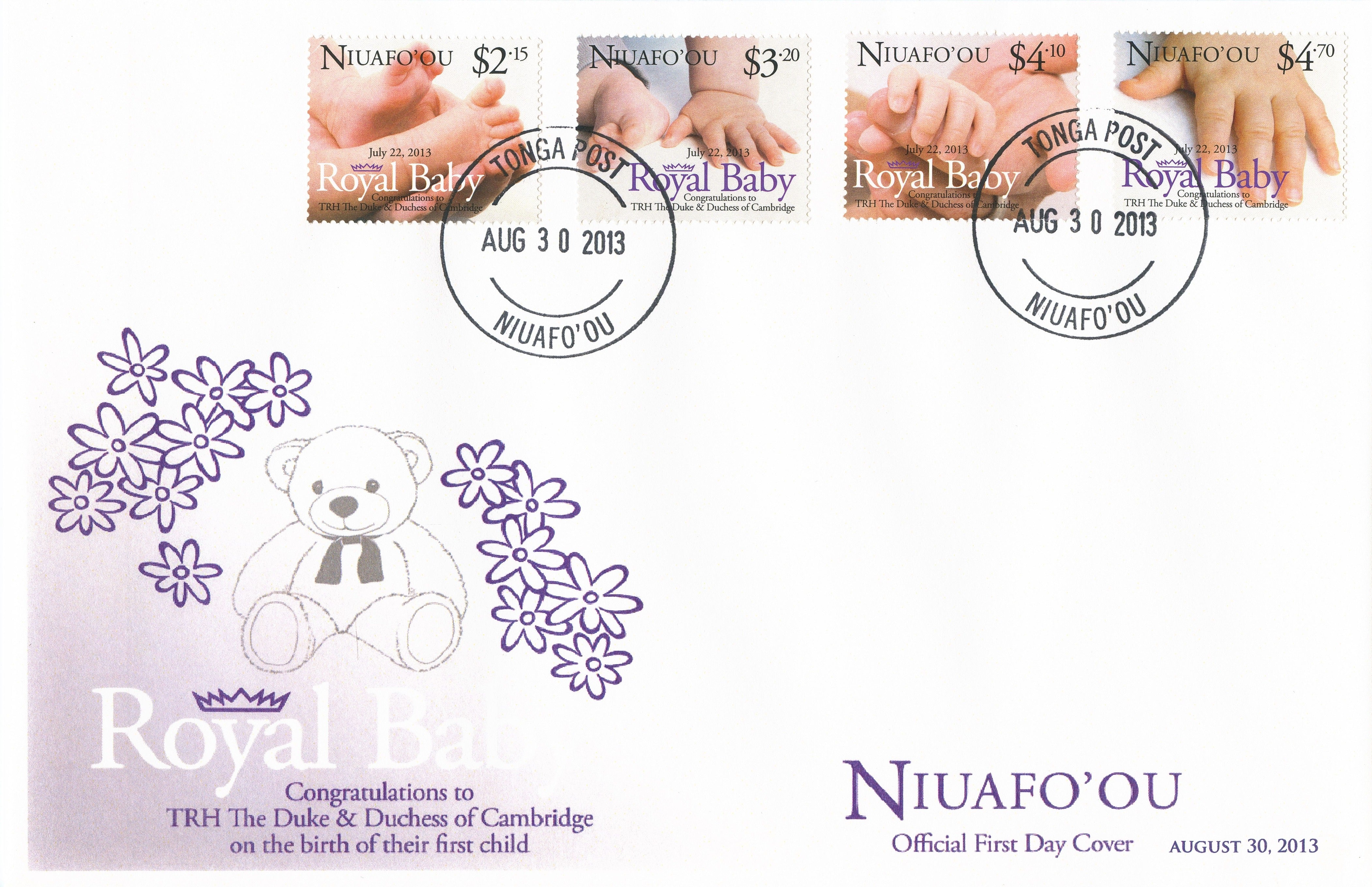 Niuafo'ou 2013 FDC Royal Baby 4v Set Cover Birth Prince George William Kate