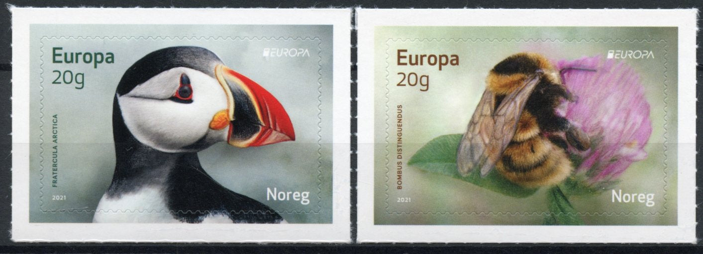 Norway Europa Stamps 2021 MNH Endangered National Wildlife Birds Puffins Bees 2v S/A Set
