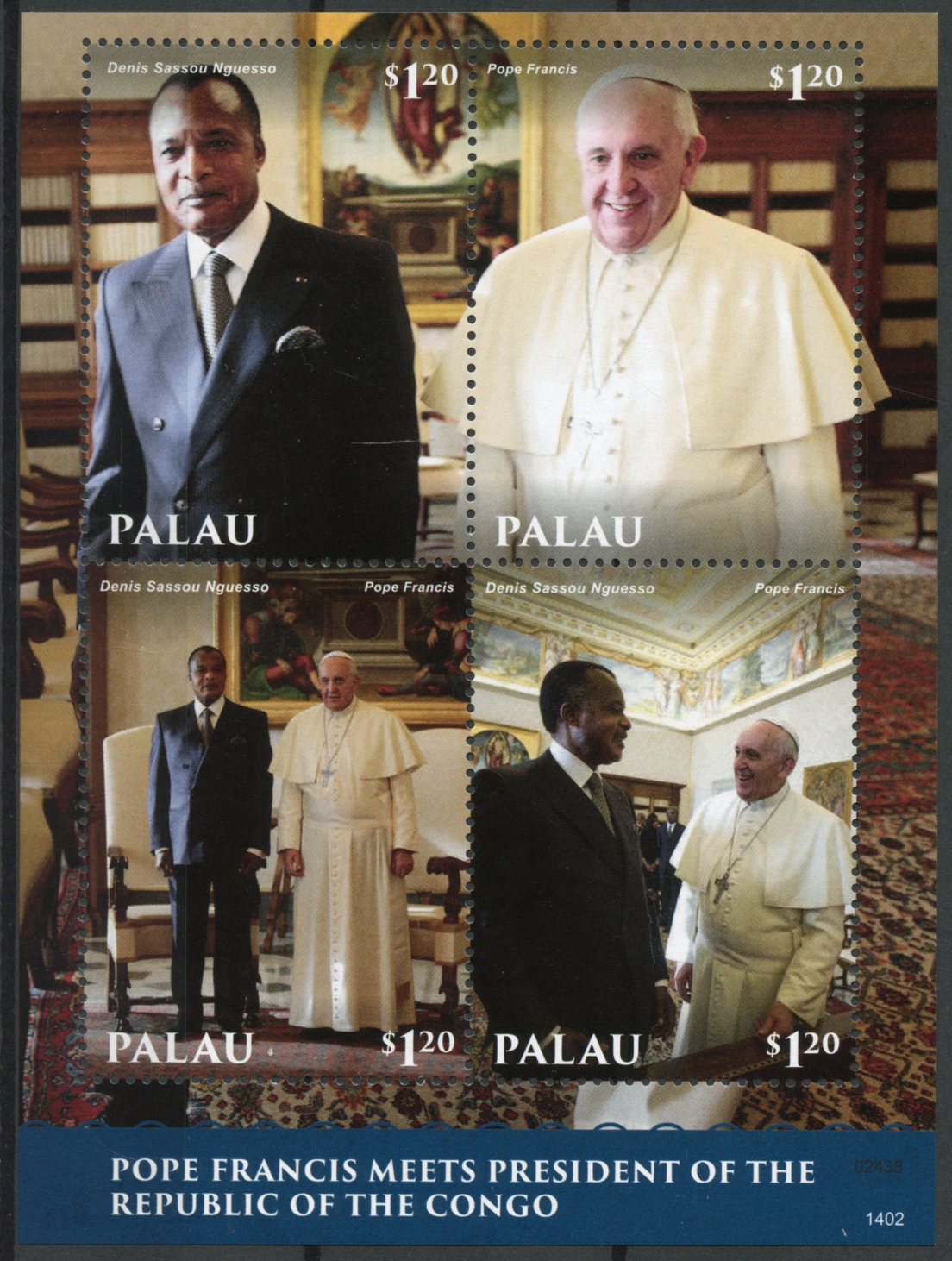 Palau 2014 MNH Pope Francis 2v S/S II Popes Denis Sassou Nguesso Congo President