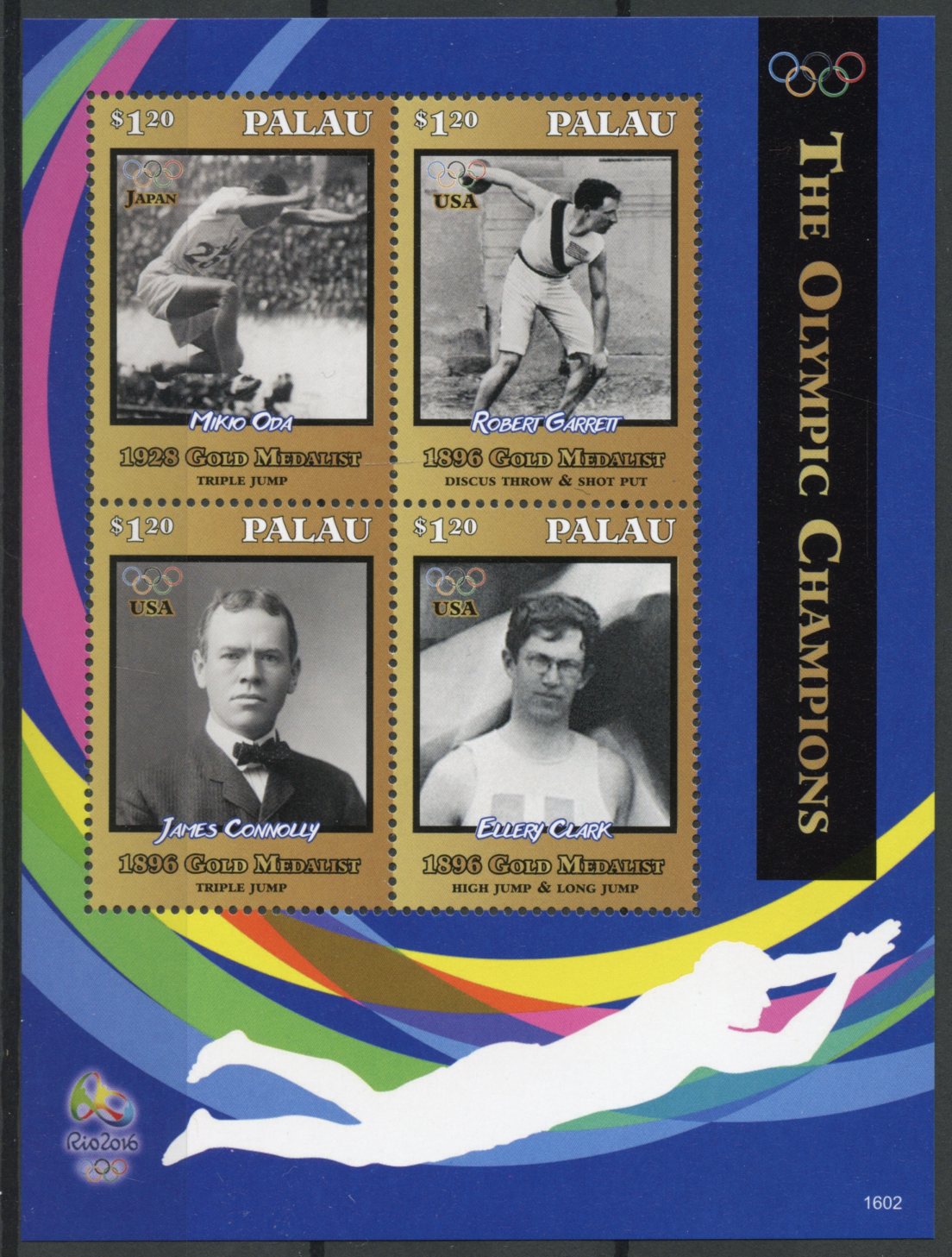 Palau 2016 MNH Olympic Champions 2016 Summer Olympics 4v M/S Ellery Clark Stamps