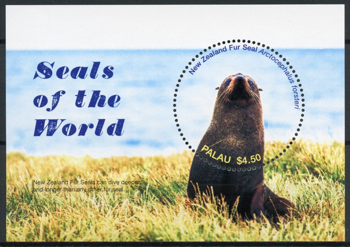 Palau 2017 MNH Seals of World 1v S/S New Zealand Fur Seal Wild Animals Stamps