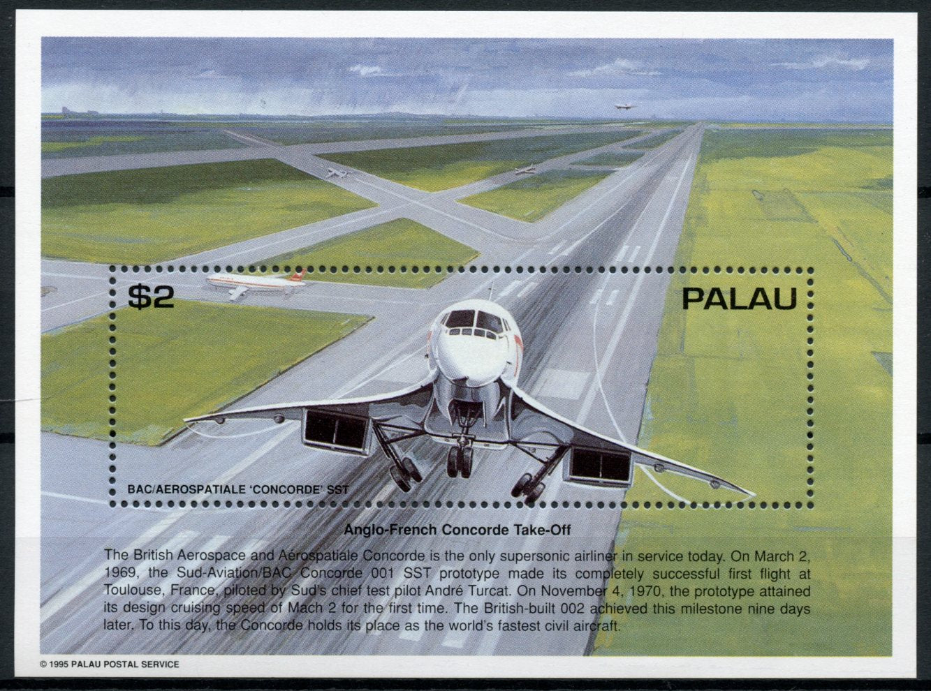 Palau 1995 MNH Aviation Stamps Concorde Jet Propelled Aircraft 1v S/S