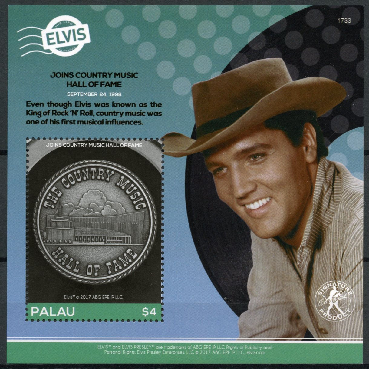 Palau 2017 MNH Elvis Presley Life in Stamps Country Music Hall Fame 1v S/S III