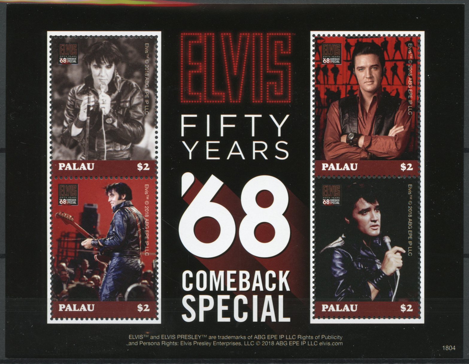Palau 2018 MNH Elvis Presley '68 Comeback Special 4v M/S Music Stamps