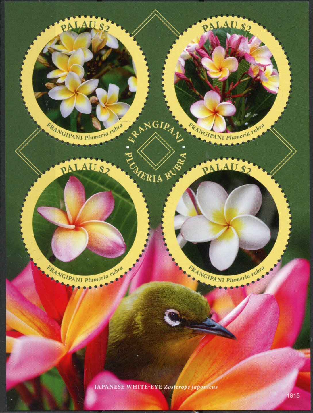 Palau 2018 MNH Frangipani White-Eye 4v M/S Birds Flowers Nature Stamps