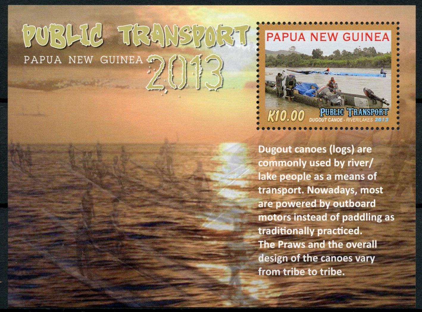 Papua New Guinea 2013 MNH Public Transport 1v Sheet Dugout Canoe Logs River