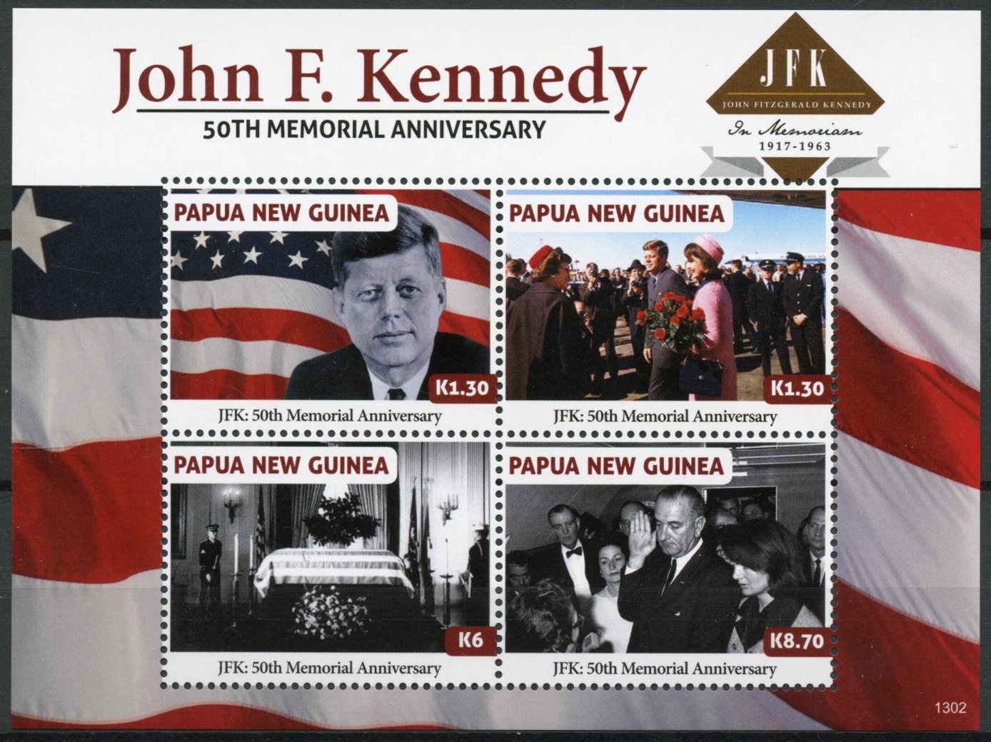 Papua New Guinea 2013 MNH John F Kennedy 50th Memorial Anniversary 4v Sheet JFK
