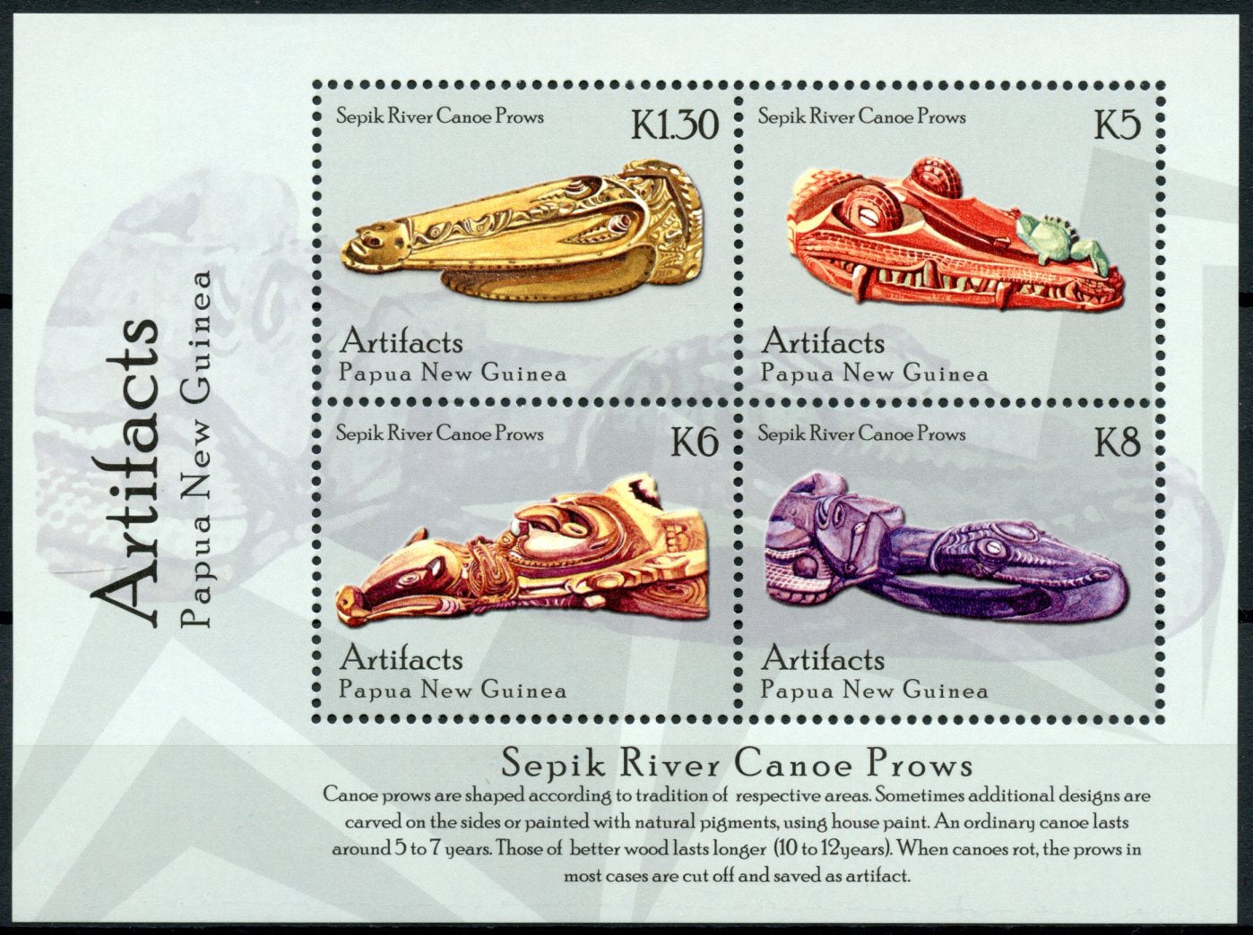 Papua New Guinea PNG Cultures Stamps 2014 MNH Artifacts River Canoe Prows 4v M/S