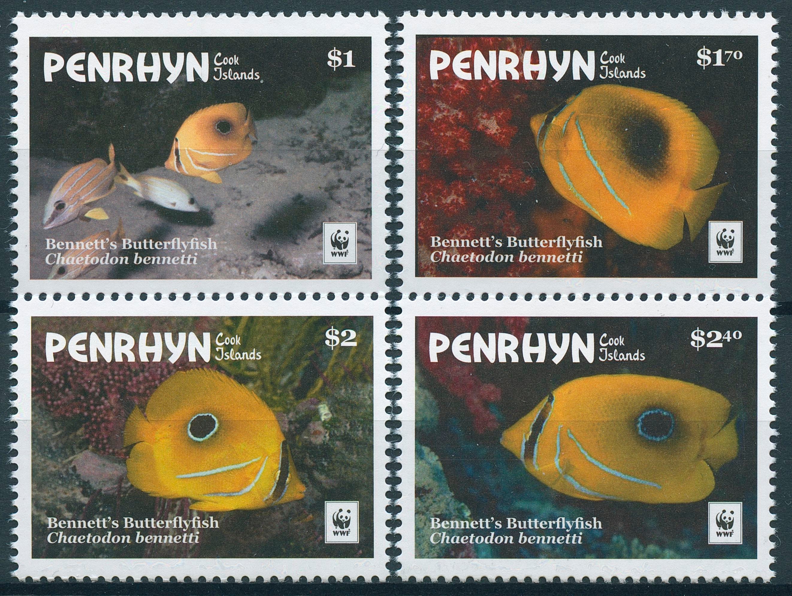 Penrhyn Cook Islands 2017 MNH Bennett's Butterflyfish WWF 4v Set Fish Stamps
