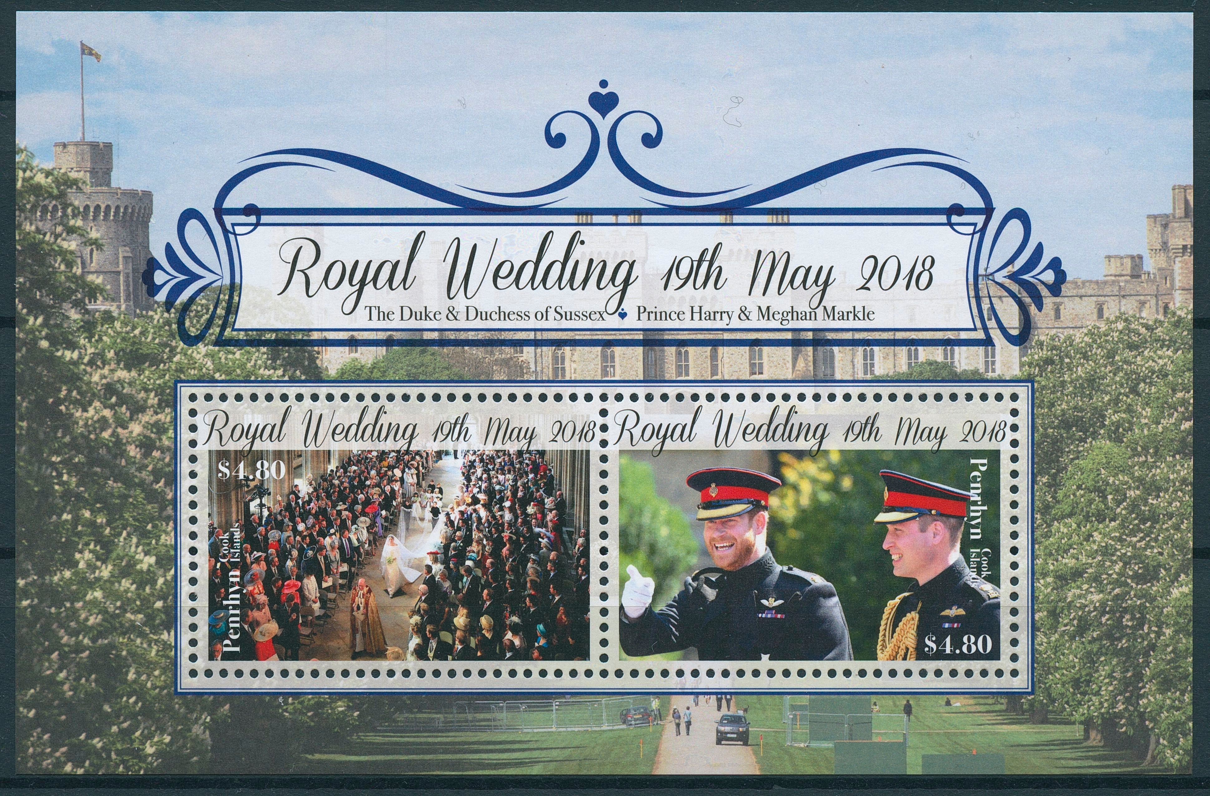 Penrhyn Cook Islands 2018 MNH Prince Harry & Meghan Royal Wedding 2v M/S Stamps