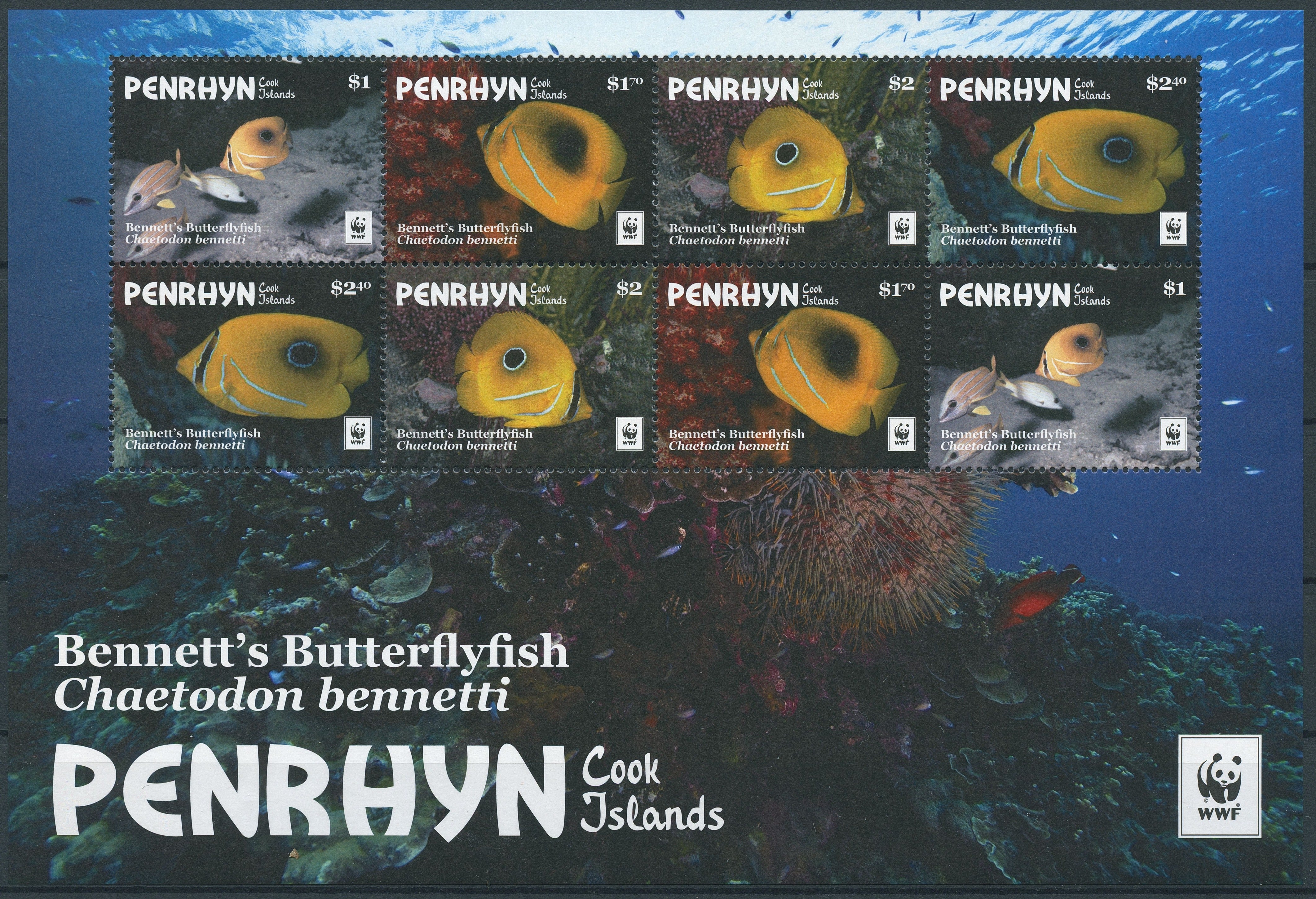 Penrhyn Cook Islands 2017 MNH Bennett's Butterflyfish WWF 8v M/S Fish Stamps