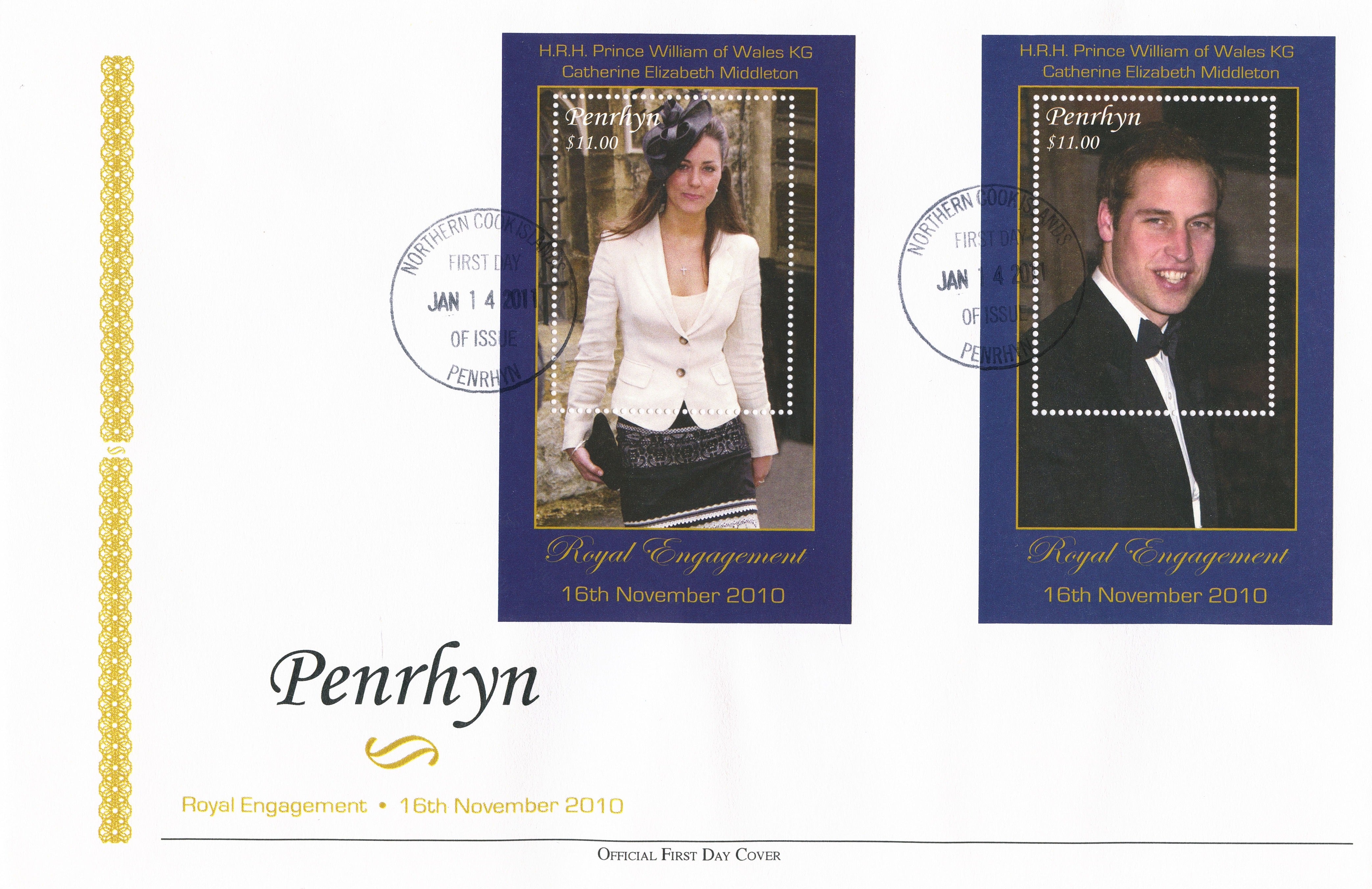 Penrhyn 2011 FDC Royal Engagement 2v Deluxe Sheets Cover Prince William Kate