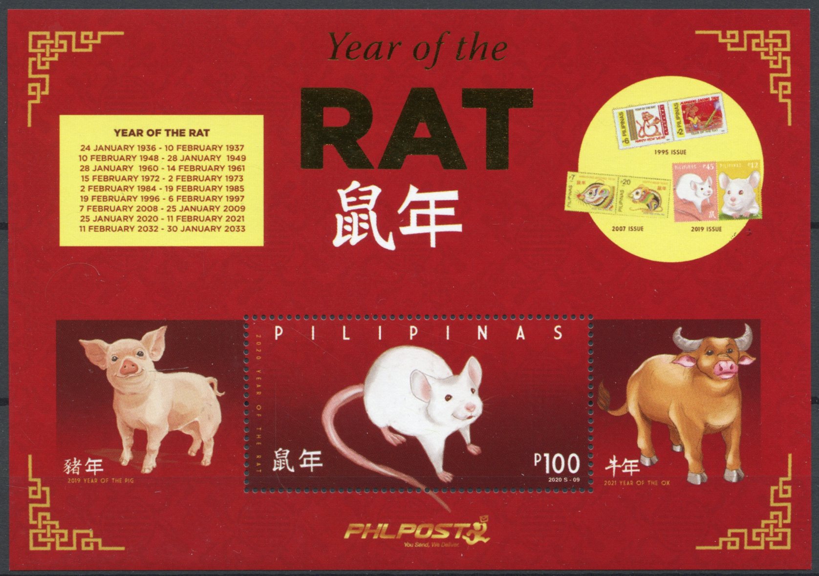Philippines 2020 MNH Year of Rat Stamps Ox Pig Chinese Lunar New Year 1v M/S