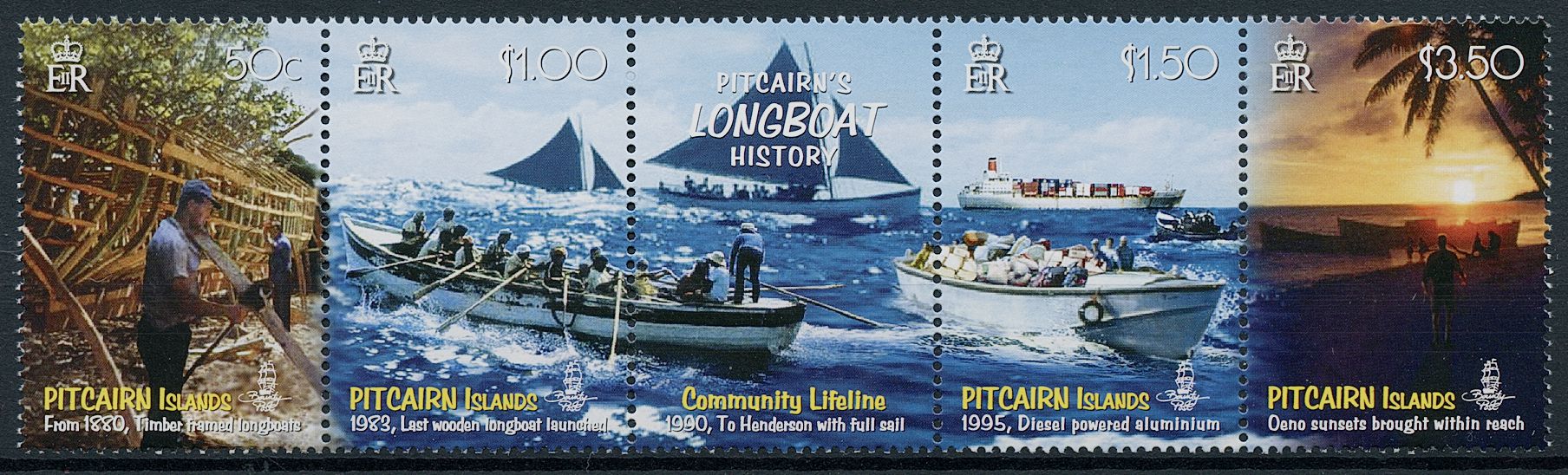 Pitcairn Islands 2008 MNH Nautical Stamps Pitcairn's Longboat History 4v Strip