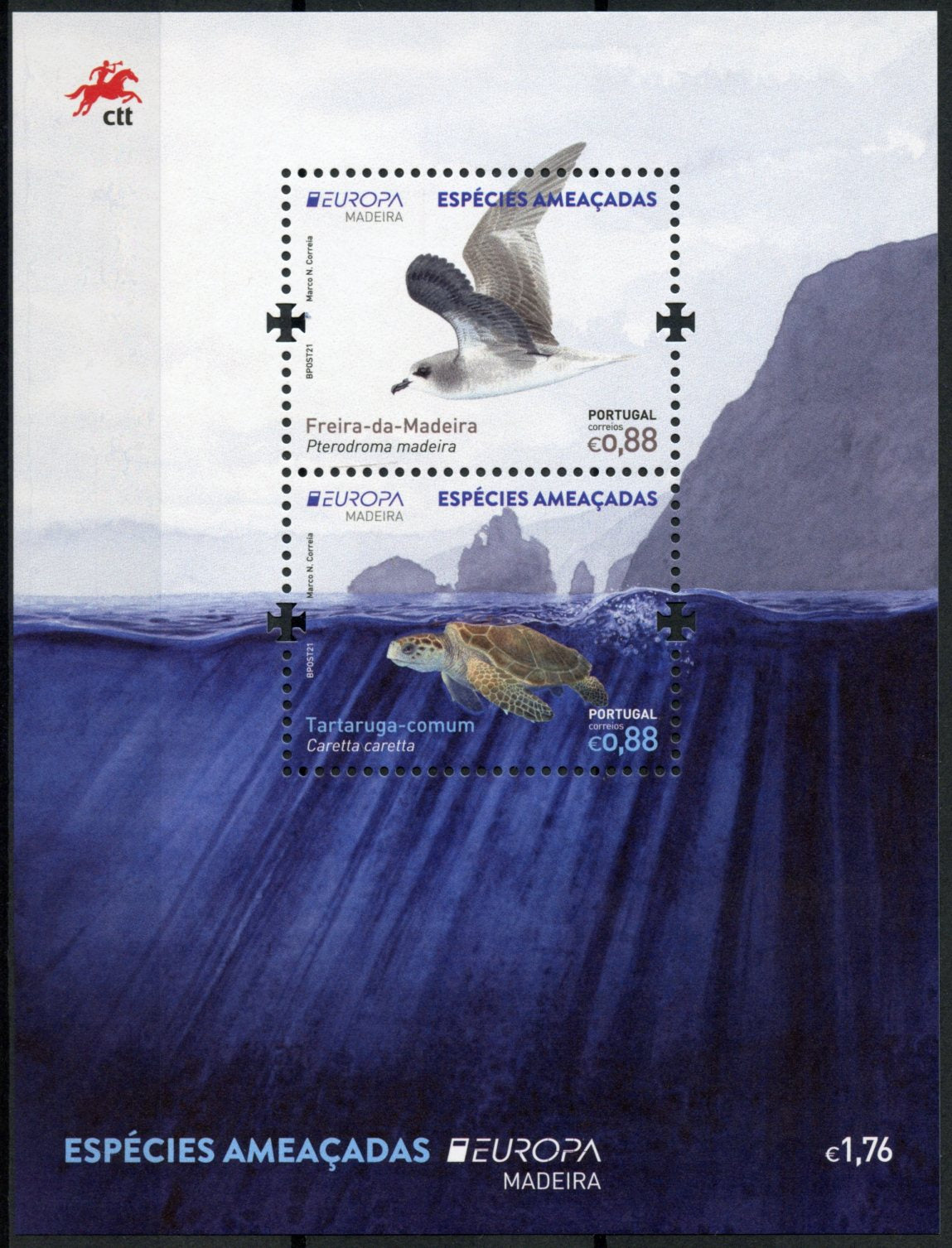 Portugal Madeira Europa Stamps 2021 MNH Endangered Natl Wildlife Turtles Petrels Birds 2v M/S