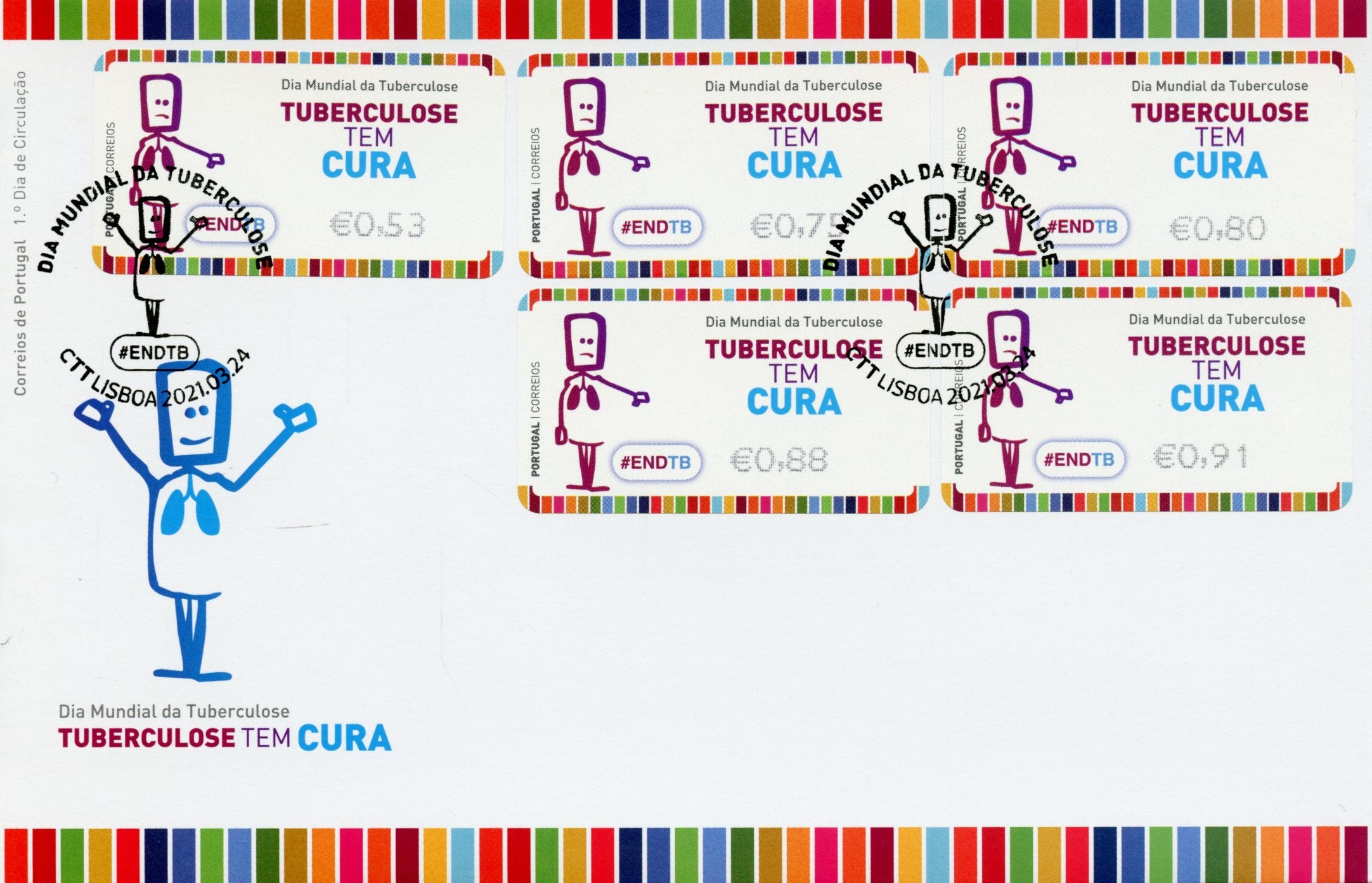 Portugal 2021 FDC Medical Stamps World Tuberculosis Day Sick 5v S/A Set Franking Labels