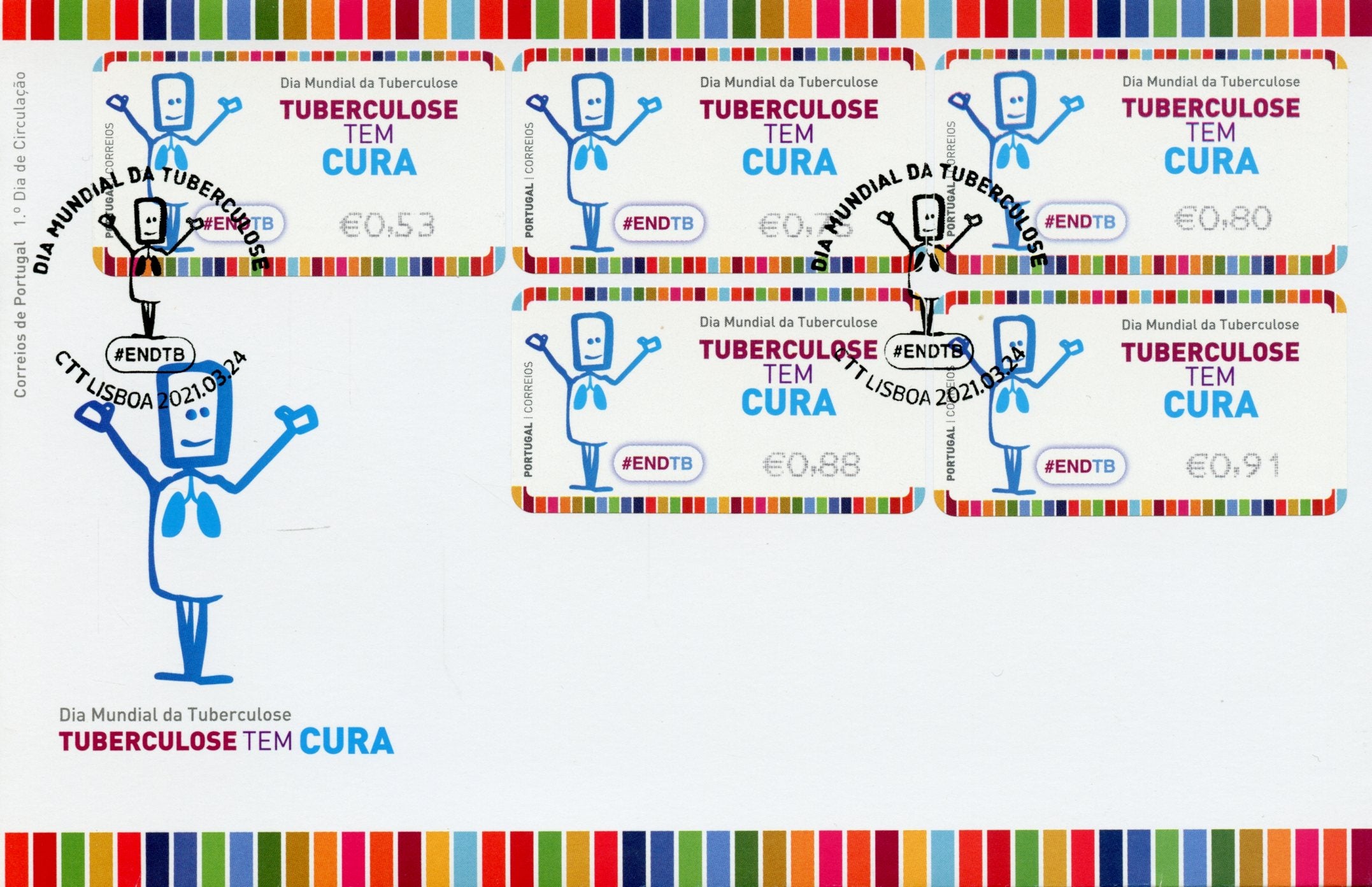 Portugal 2021 FDC Medical Stamps World Tuberculosis Day Healthy 5v S/A Set Franking Labels