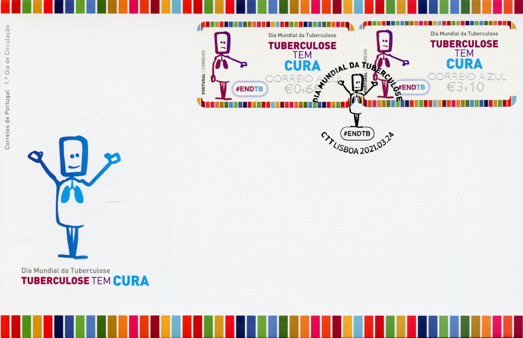 Portugal 2021 FDC Medical Stamps World Tuberculosis Day Sick Correio Azul 2v S/A Set Franking Labels