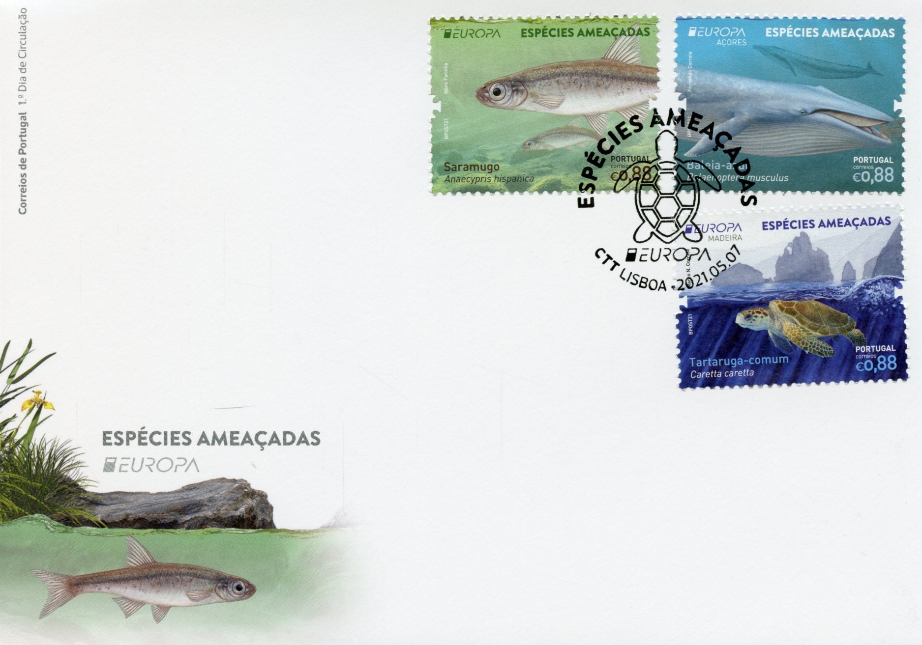 Portugal Europa Stamps 2021 FDC Endangered Natl Wildlife Fish Whales Turtles 3v Set