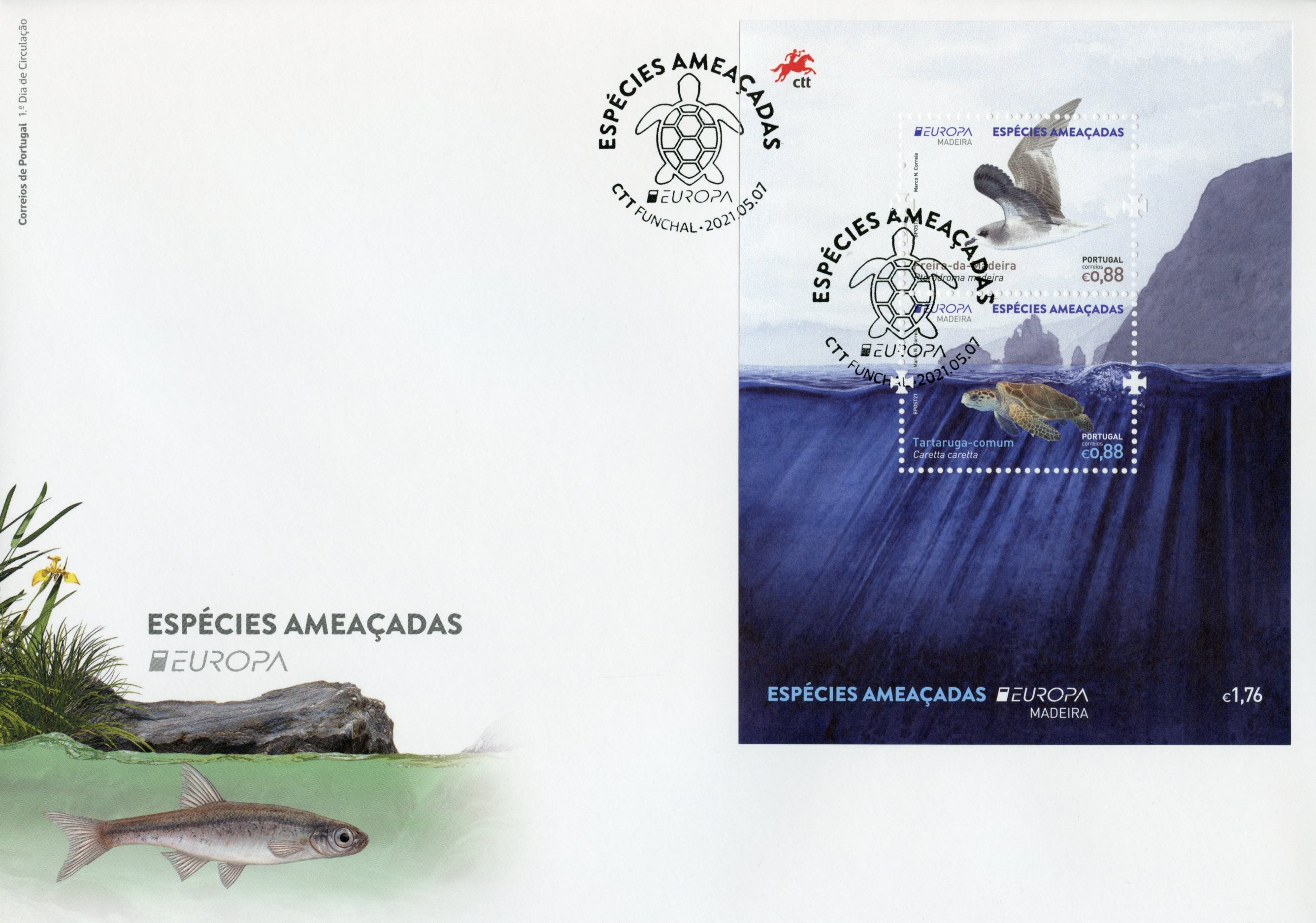 Portugal Madeira Europa Stamps 2021 FDC Endangered Natl Wildlife Turtles Petrels Birds 2v M/S