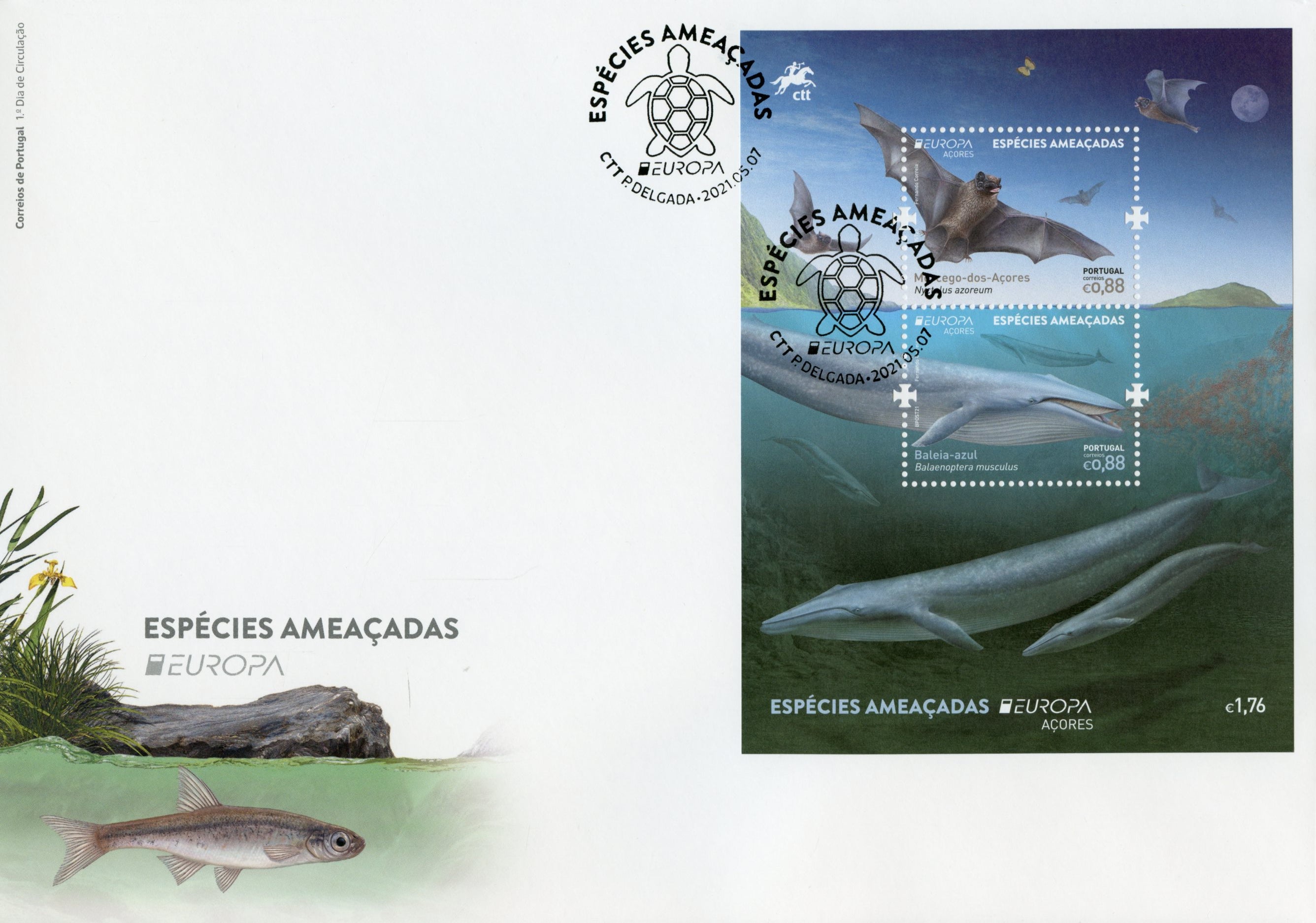 Portugal Azores Europa Stamps 2021 FDC Endangered Natl Wildlife Whales Bats 2v M/S
