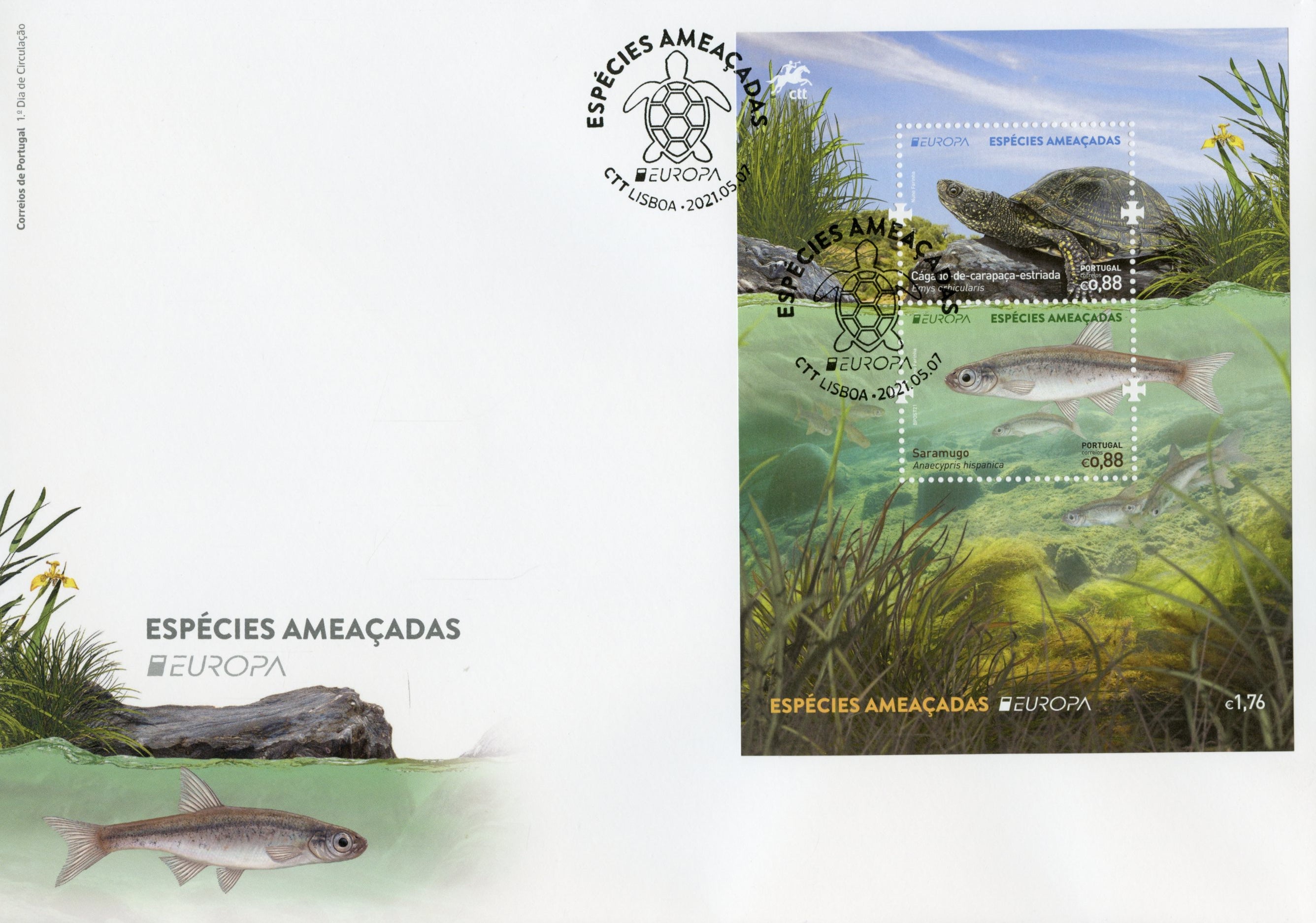 Portugal Europa Stamps 2021 FDC Endangered Natl Wildlife Fish Turtles Reptiles 2v M/S