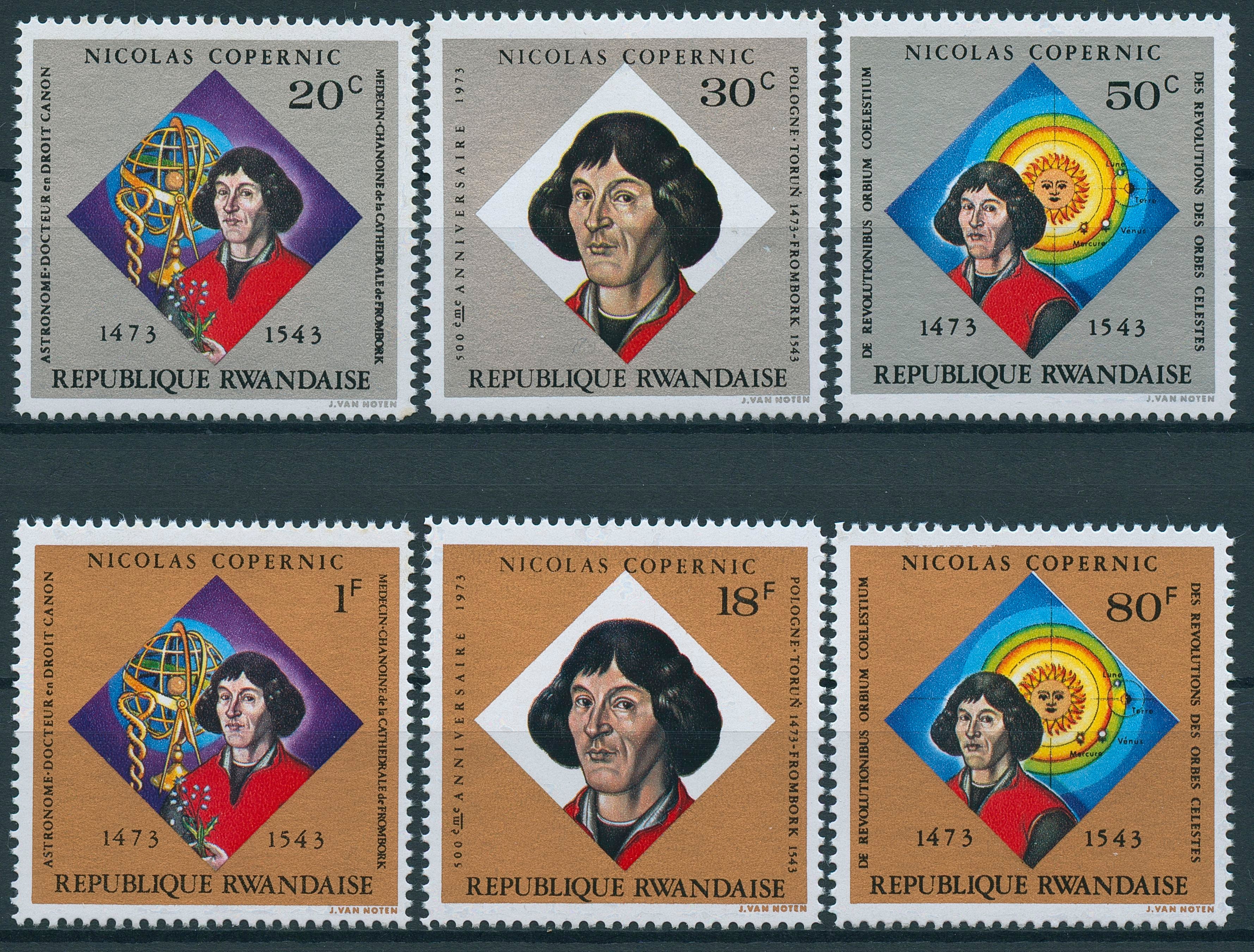 Rwanda 1973 MNH Nicolaus Copernicus 6v Set Science Astronomy Stamps