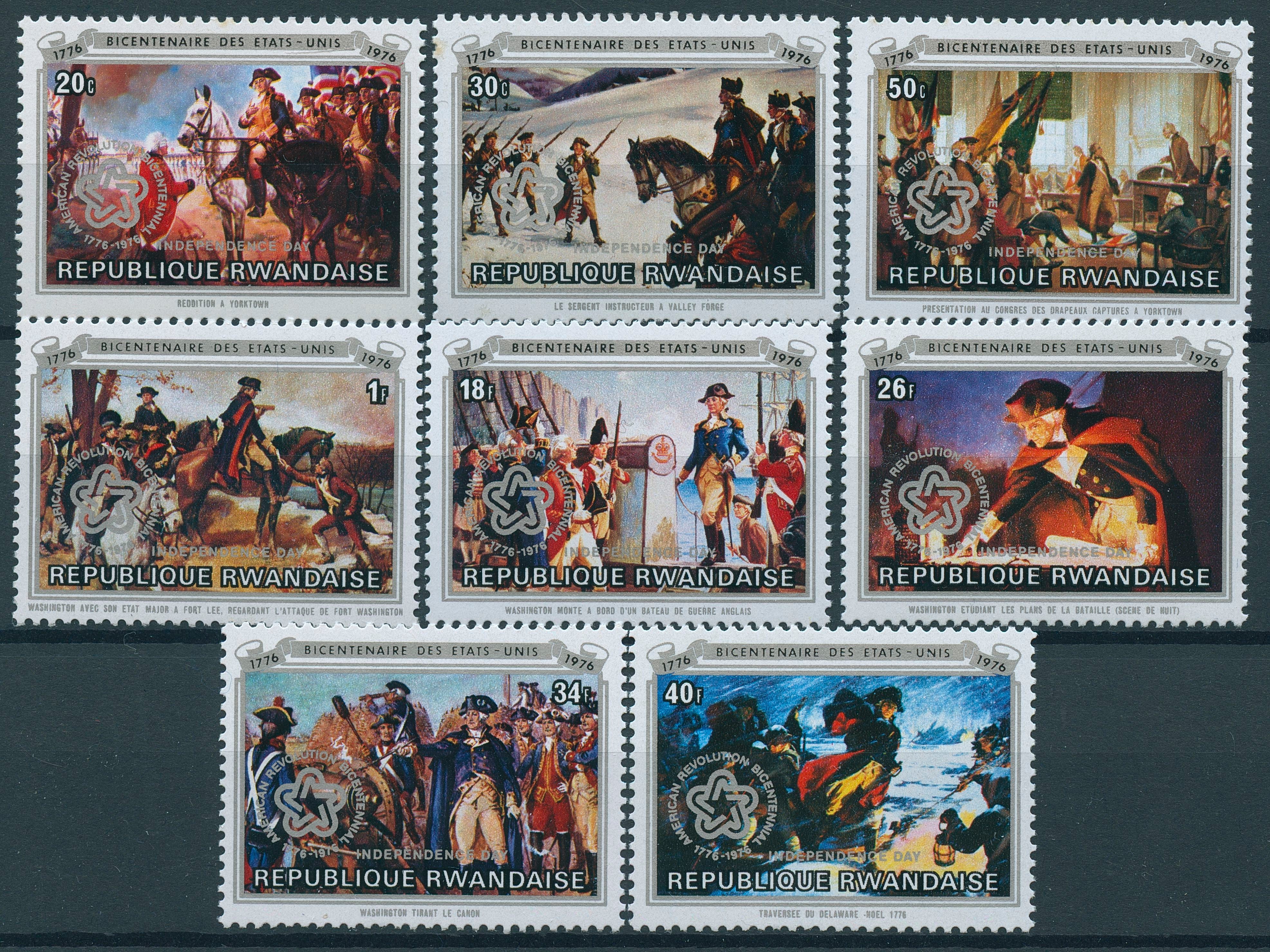 Rwanda 1976 MNH Independence Day USA 200th Anniv 8v Set Horses Art Stamps