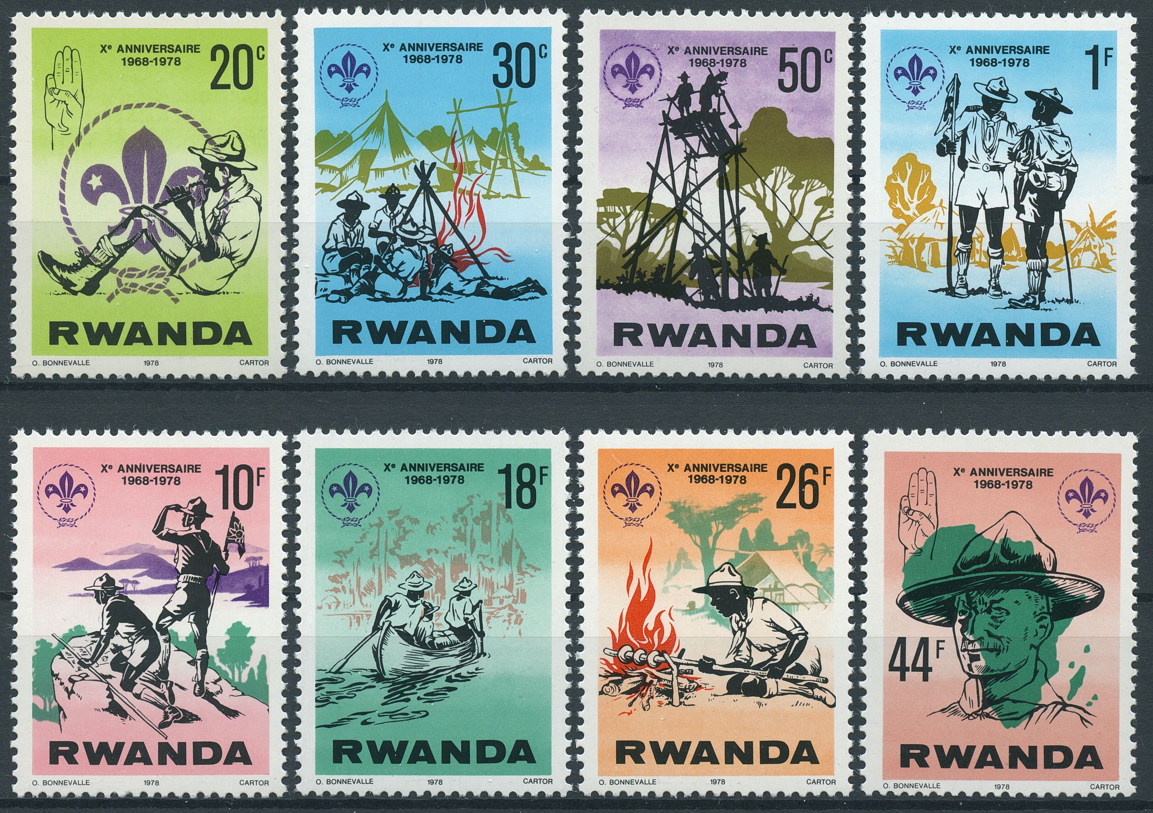 Rwanda 1978 MNH Scout Association 10th Anniv 8v Set Baden-Powell Scouting Stamps