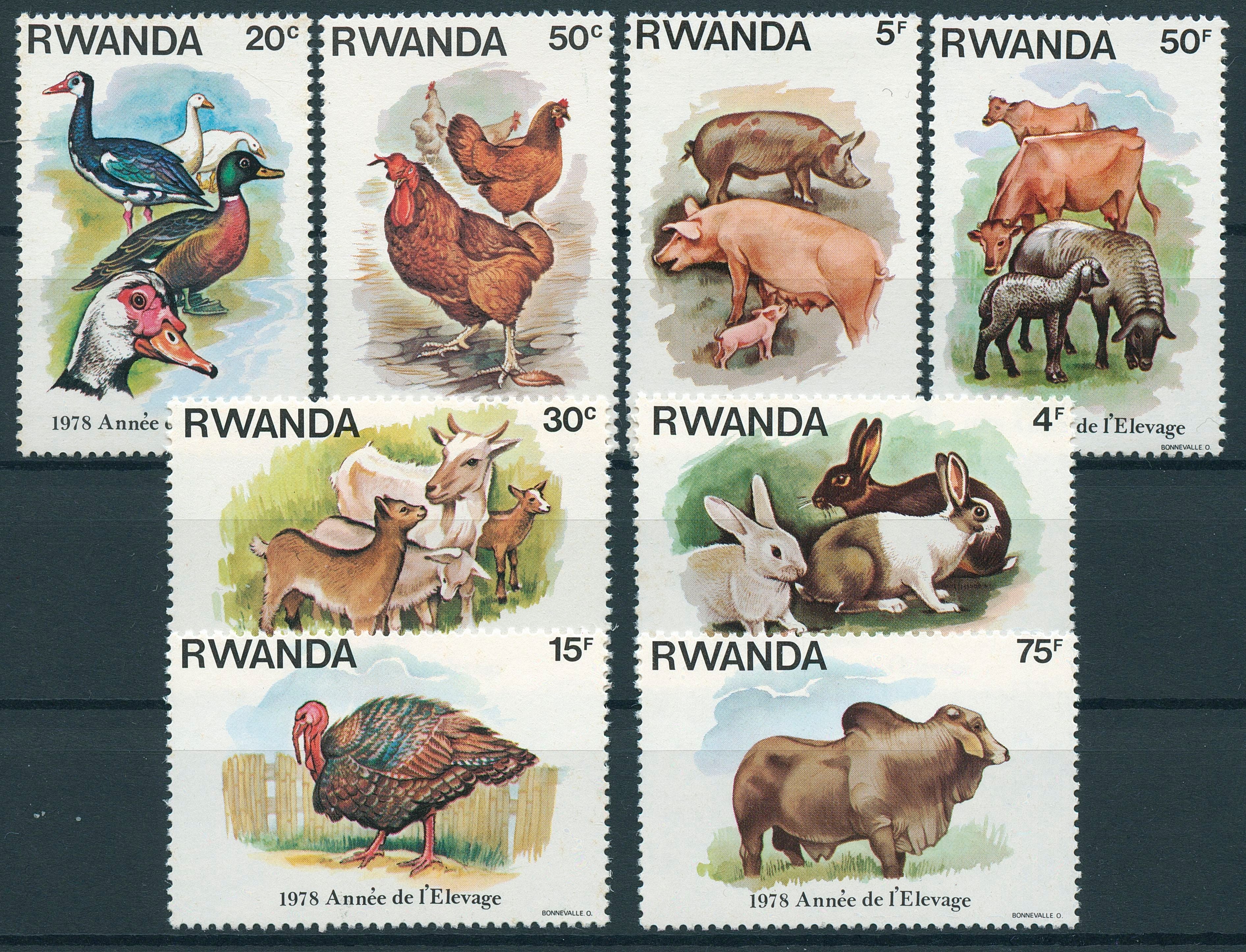 Rwanda 1978 MNH Livestock Rearing Year 8v Set Pigs Goats Sheep Ducks Stamps