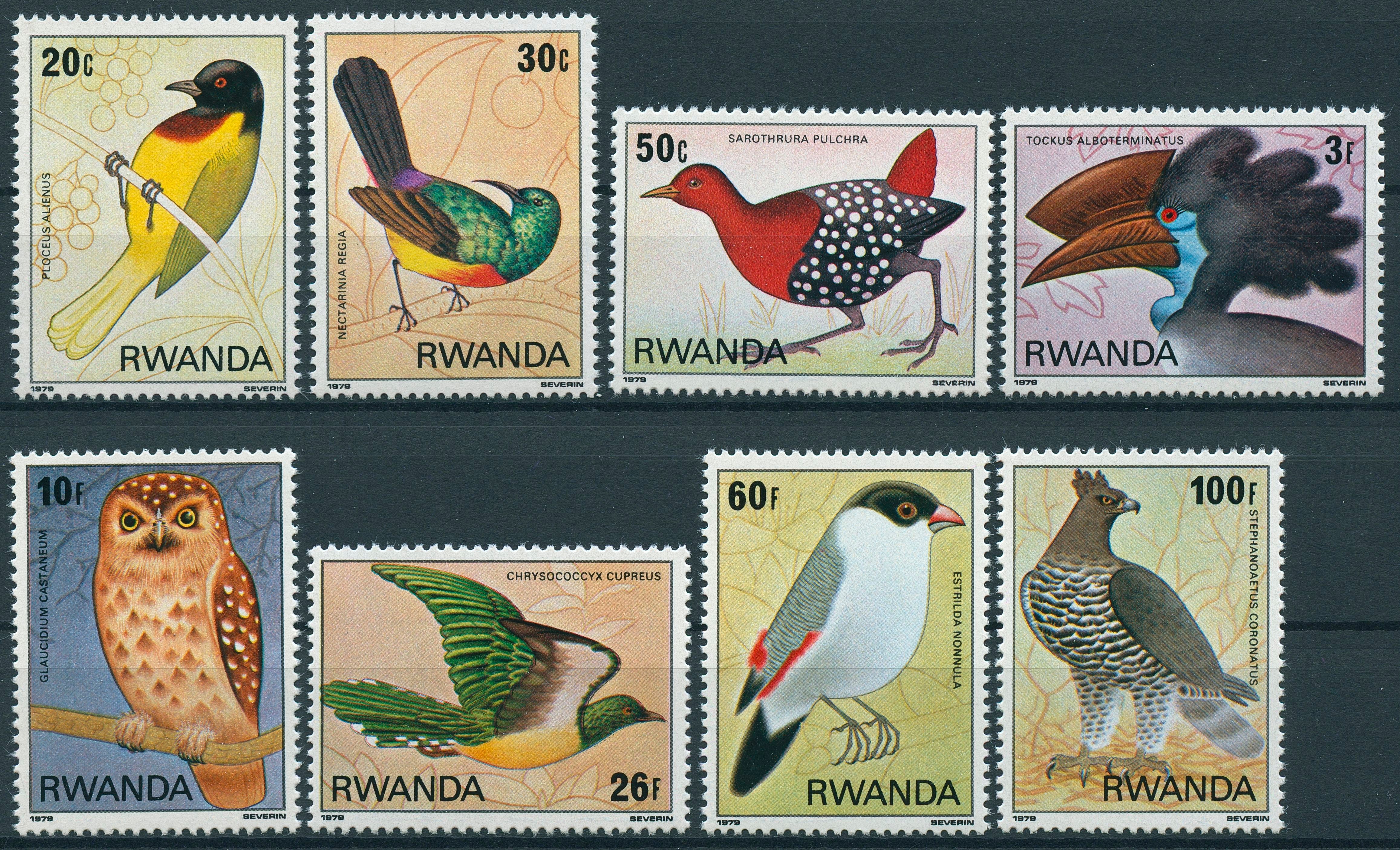 Rwanda 1979 MNH Birds 8v Set Sunbirds Weavers Eagles Owls Stamps