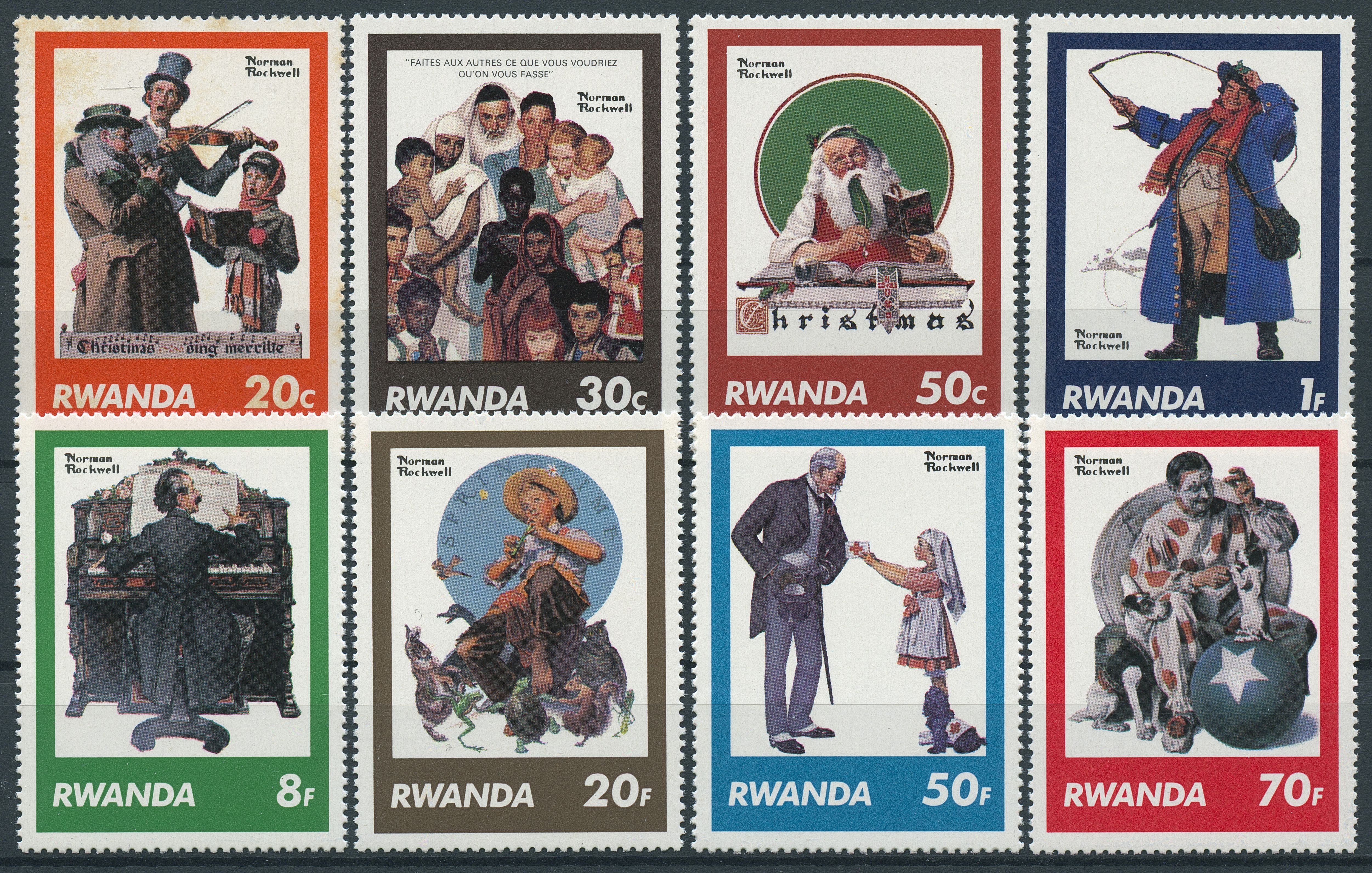 Rwanda 1981 MNH Paintings by Norman Rockwell 8v Set Clowns Art Christmas Stamps