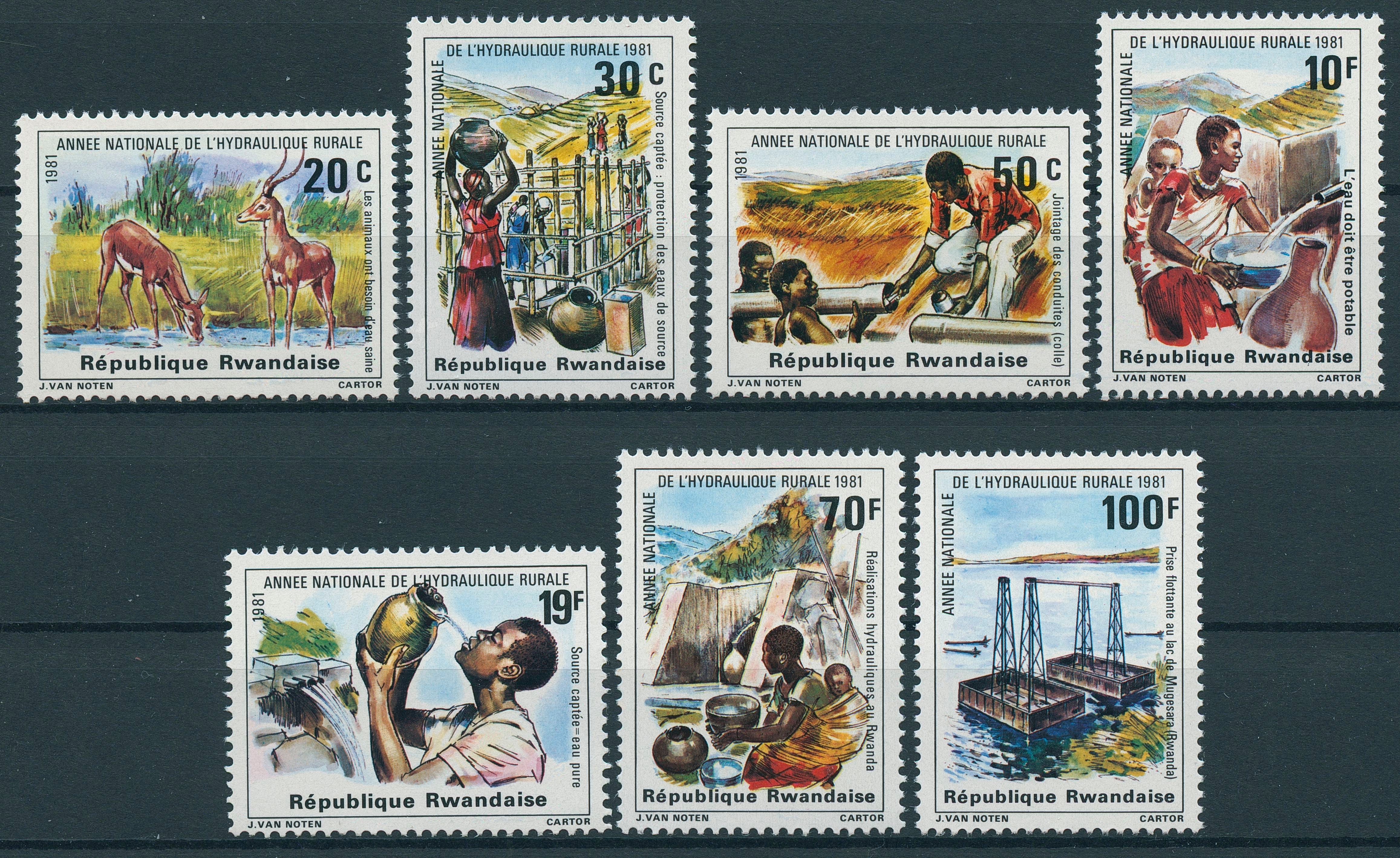 Rwanda 1981 MNH Rural Water Supplies 7v Set Wild Animals Cultures Stamps