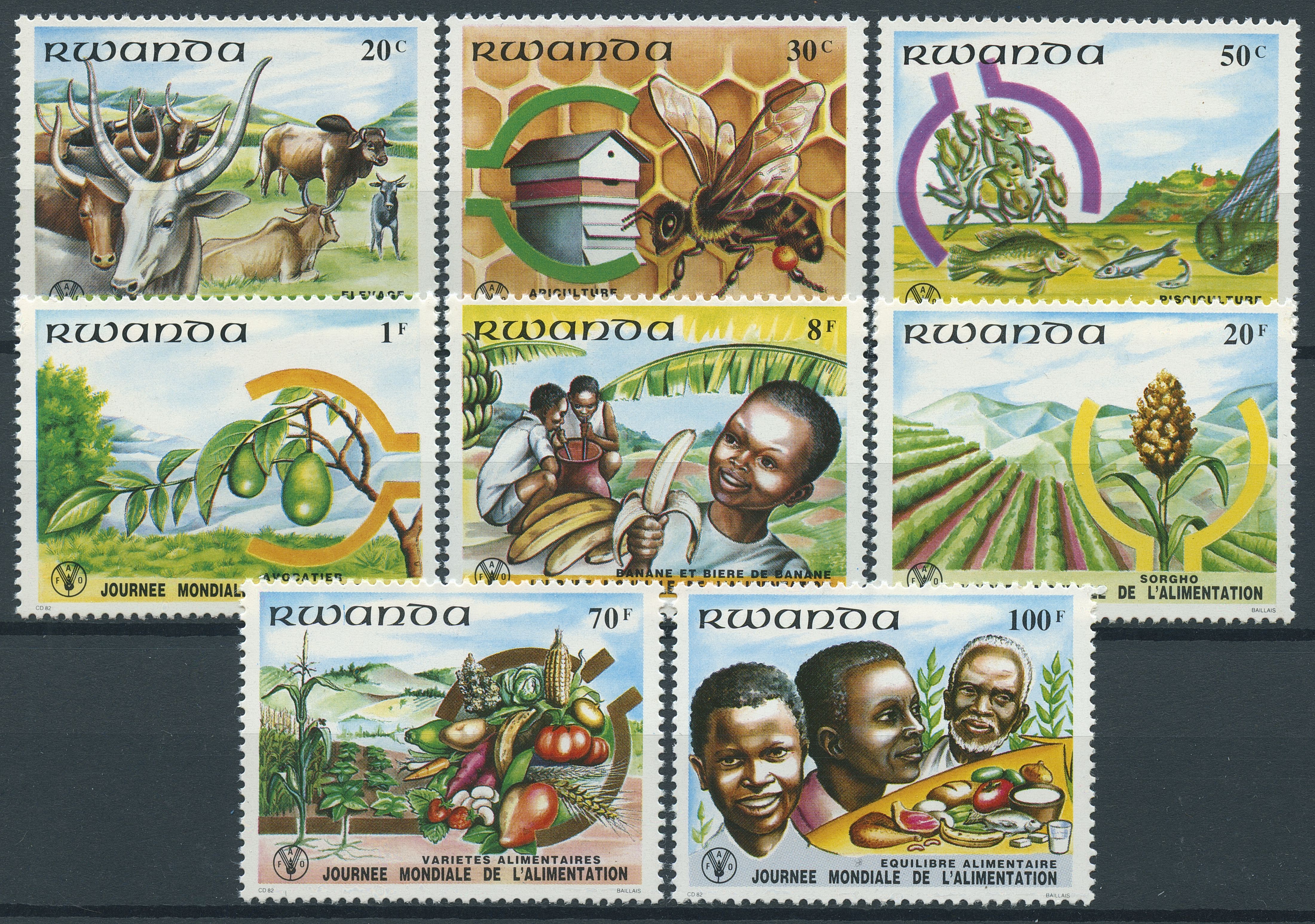Rwanda 1982 MNH FAO World Food Day 8v Set Bees Cows Fish Plants Trees Stamps