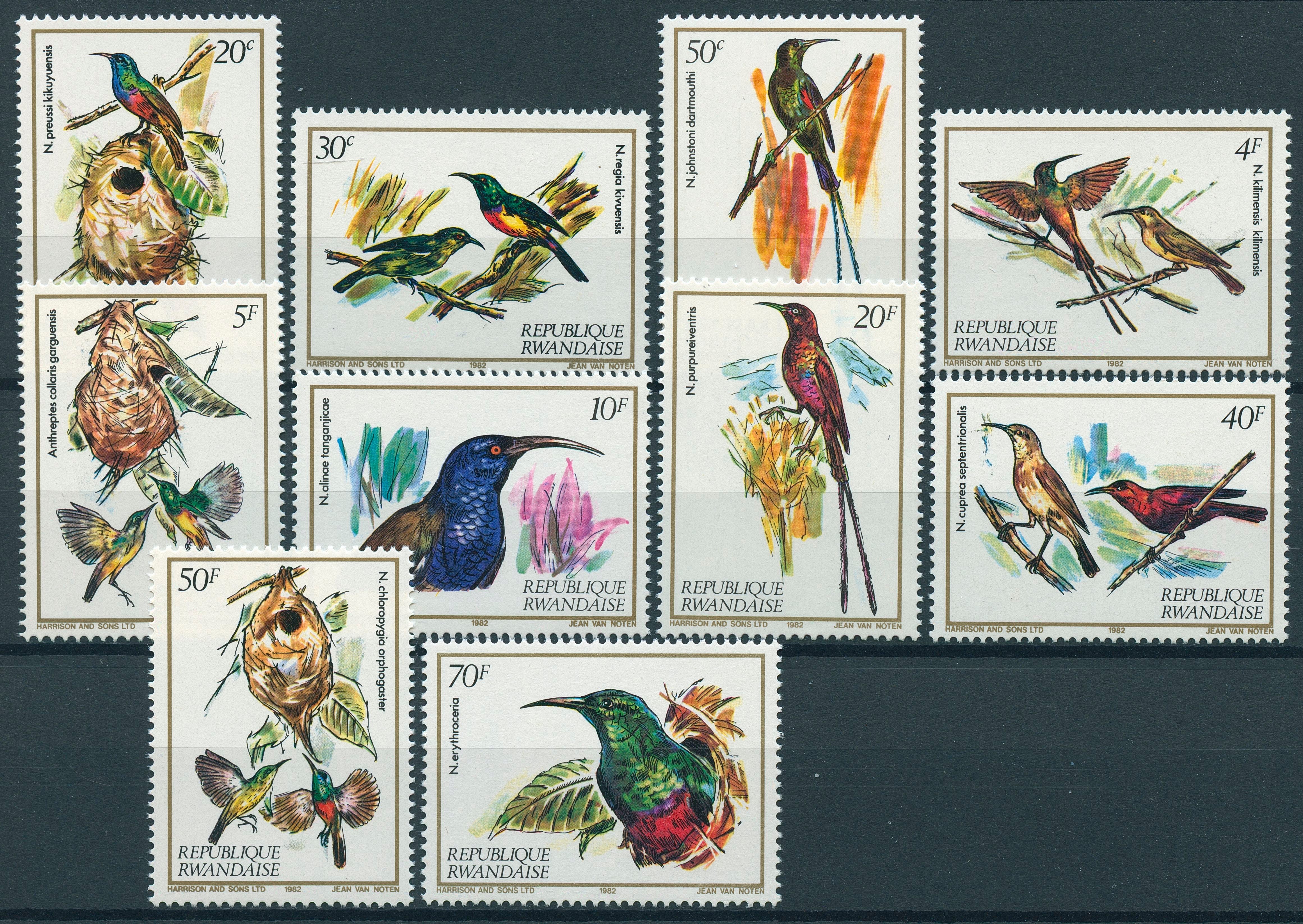 Rwanda 1983 MNH Nectar Sucking Birds 10v Set Nectarinidae Sunbirds Bird Stamps