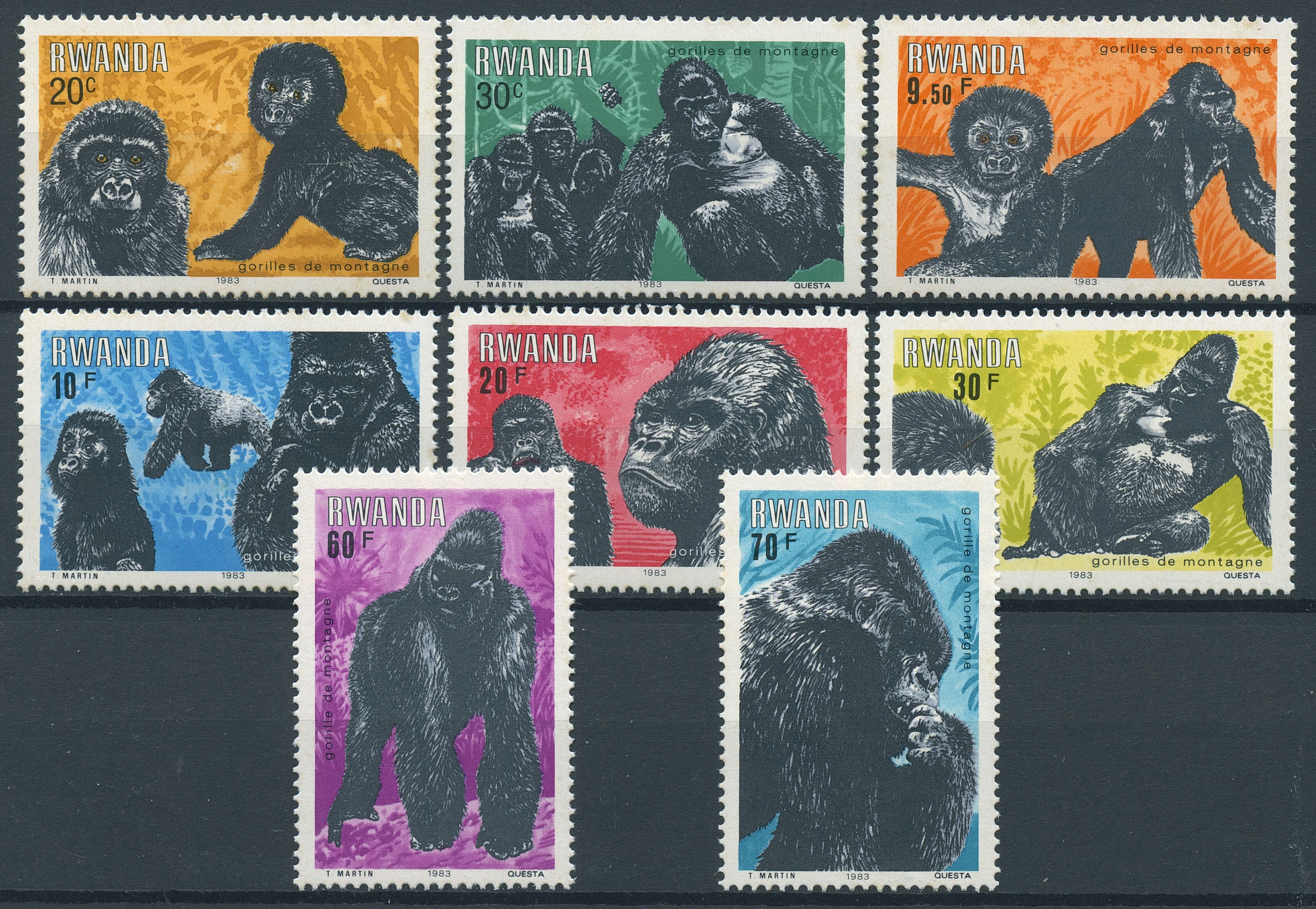 Rwanda 1983 MNH Mountain Gorillas 8v Set Gorilla Wild Animals Stamps