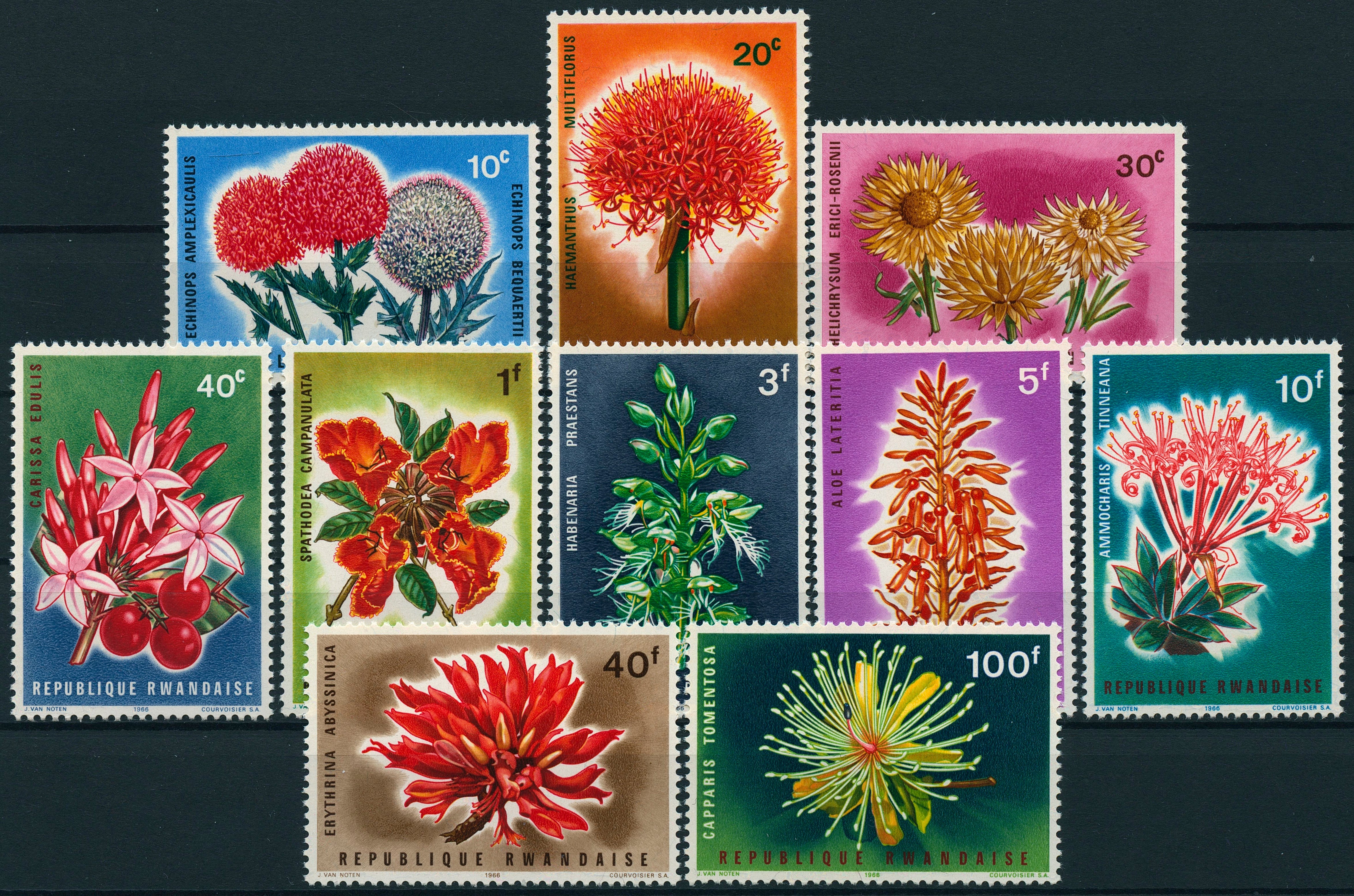 Rwanda 1966 MNH Flowers 10v Set Nature Flora Stamps