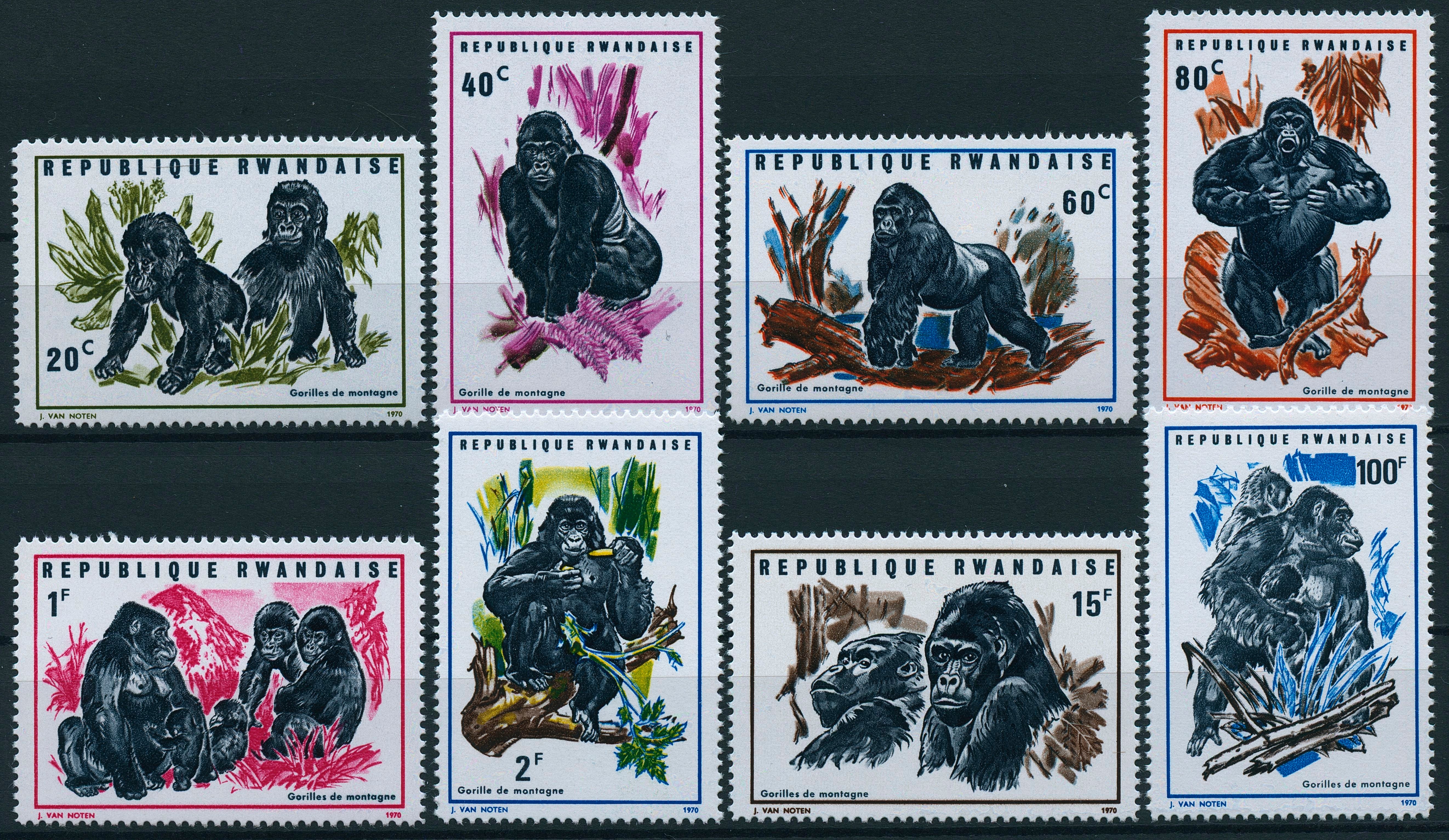 Rwanda 1970 MNH Mountain Gorillas 8v Set Wild Animals Stamps