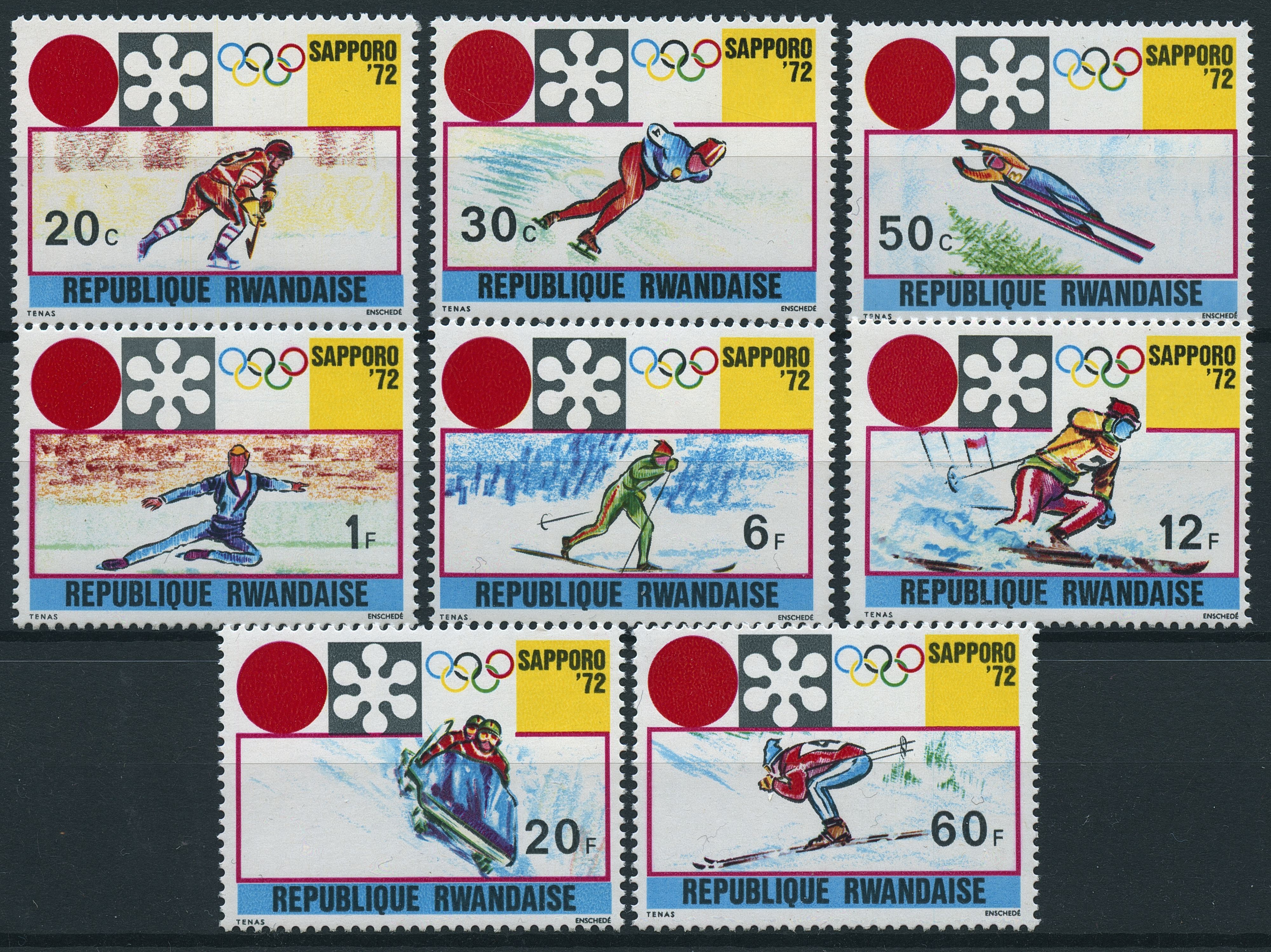 Rwanda 1972 MNH Winter Olympics Sapporo 8v Set Skiing Skating Sports Stamps