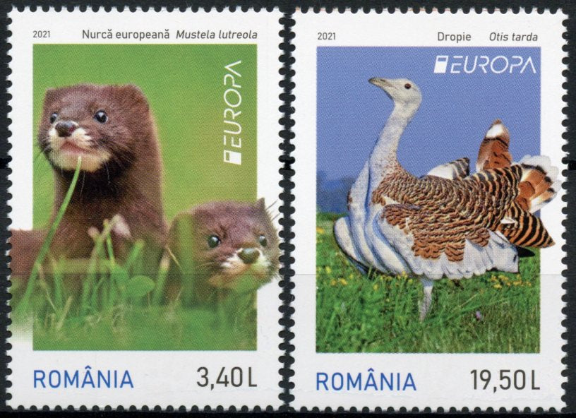 Romania Europa Stamps 2021 MNH Endangered National Wildlife Minks Bustards Birds 2v Set