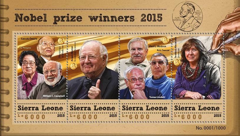 Sierra Leone 2015 MNH Nobel Prize Winners Stamps Medicine Chemistry Science 4v M/S